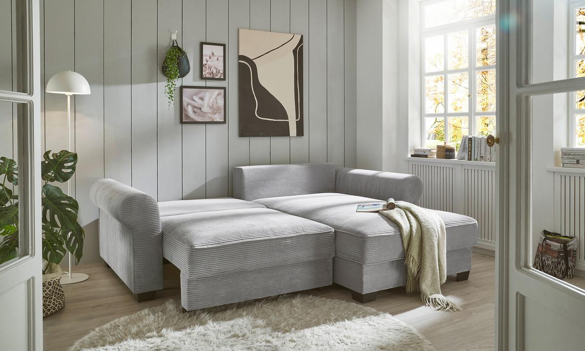 Ecksofa Maureen Hellgrau S: 255/185 Cm - Hellgrau/Schwarz, KONVENTIONELL, Textil (255/185cm) - MID.YOU