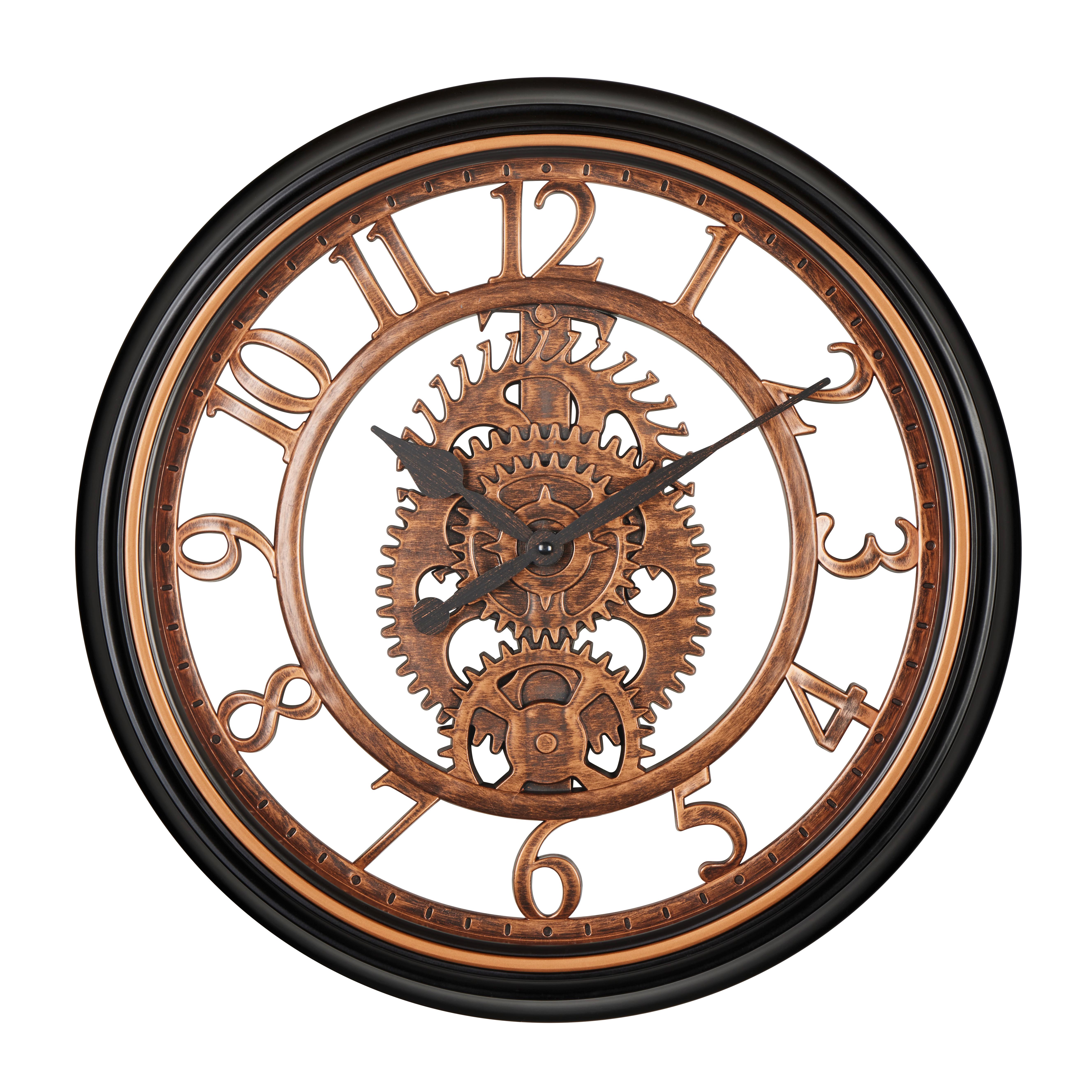 Wanduhr Compa - Schwarz/Bronzefarben, Design, Glas/Kunststoff (50,7/5,3cm) - Luca Bessoni