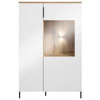 Highboard Austin 90 cm Eichefarben/Glasfront Weiss - Eichefarben/Schwarz, Trend, Glas/Holzwerkstoff (90/140/40cm)