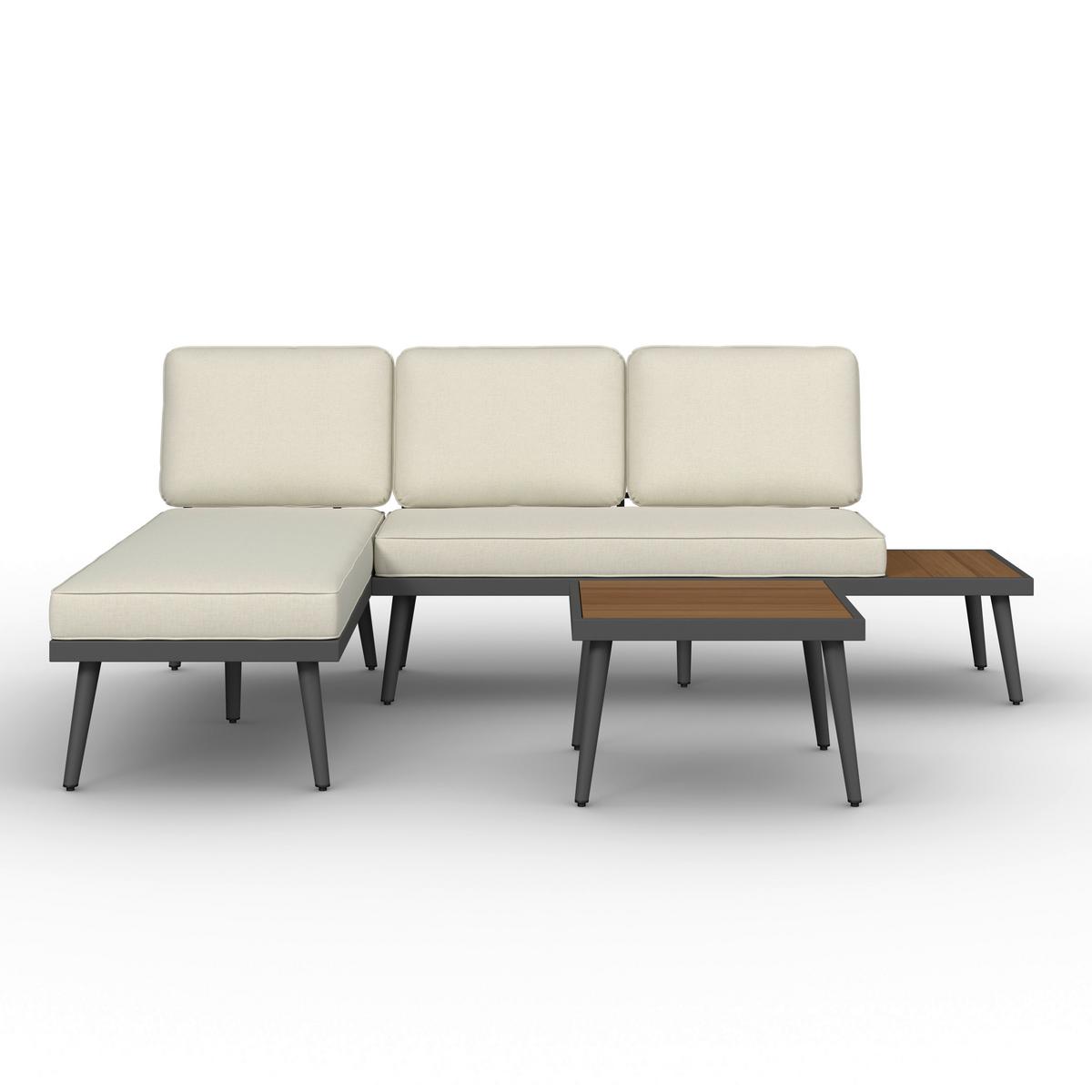 Loungegarnitur Sallie Creme Akazie Metall/Outdoorstoff - šedá/světle šedá, Moderní, kov/dřevo - Bessagi Garden