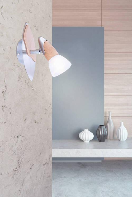 Strahler 5441-1 - Naturfarben/Nickelfarben, KONVENTIONELL, Glas/Holz (9,5/17,5/20cm) - Globo