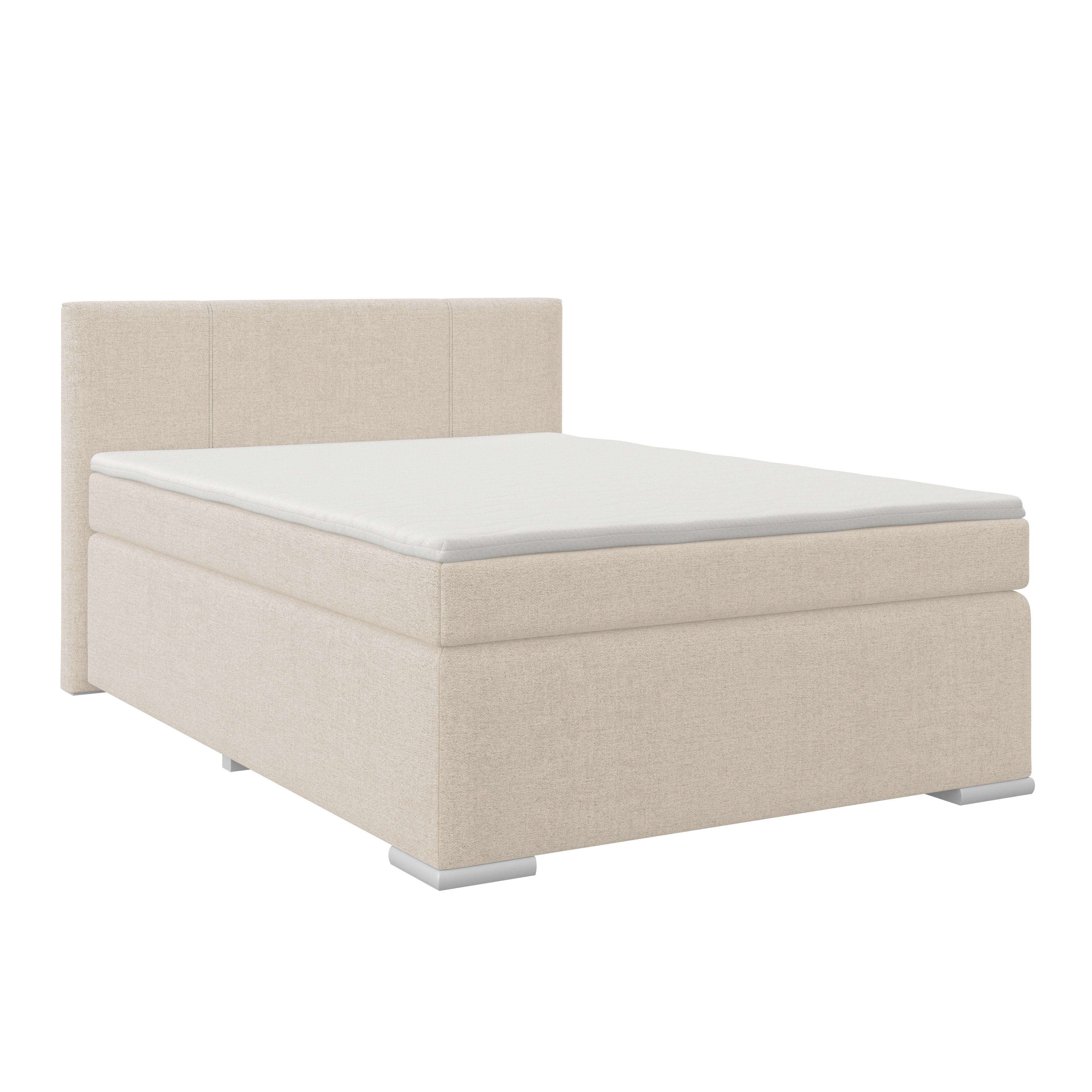 Boxspringbett Mira I Nordic, Lf: 120x200 cm - Creme/Alufarben, Basics, Textil (120/200cm)