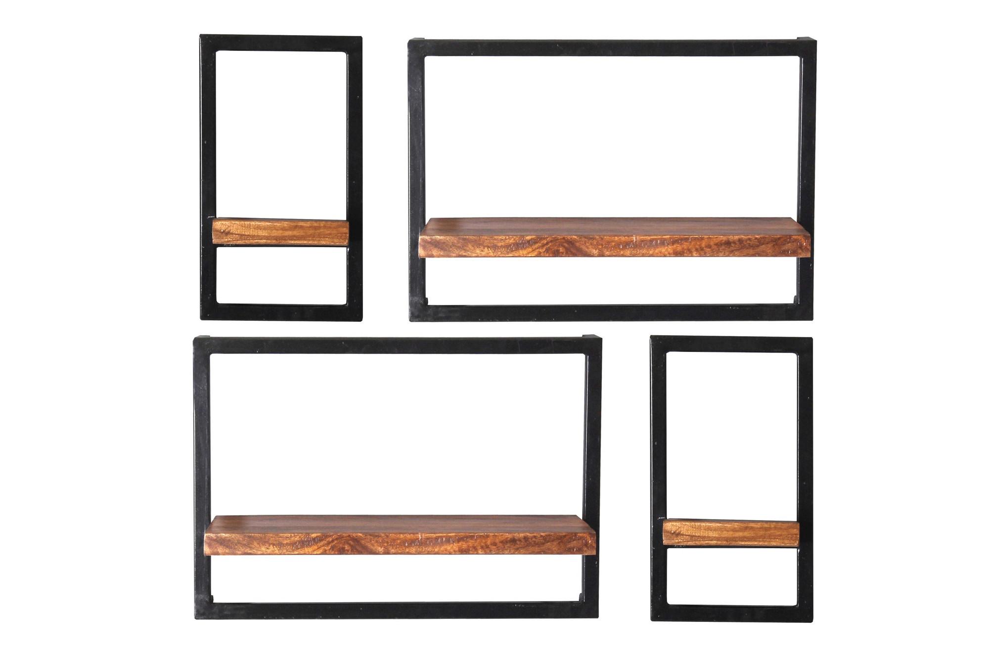 Wandregalset 4-tlg. Mangoholz B: 75cm - Schwarz/Naturfarben, Design, Holz/Metall (75/75/25cm) - MID.YOU