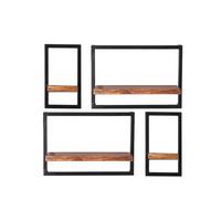 Wandregalset 4-tlg. Mangoholz B: 75cm - Schwarz/Naturfarben, Design, Holz/Metall (75/75/25cm) - MID.YOU