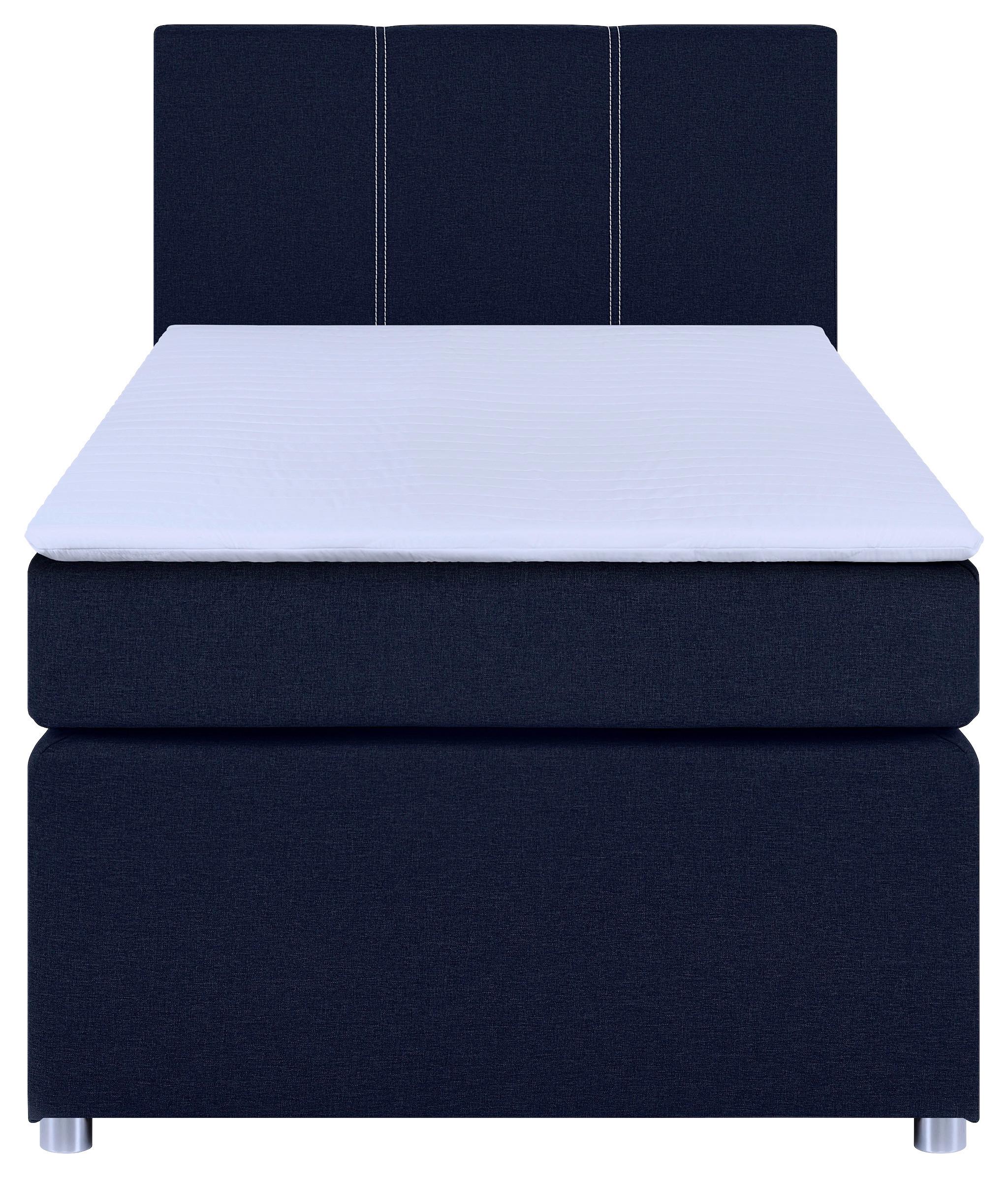 Boxspringbett Malta Mit Topper Blau, 90x200 Cm - Chromfarben/Blau, Basics, Holzwerkstoff/Textil (90/200cm) - P & B