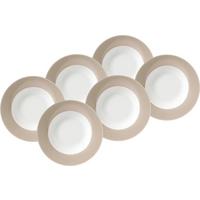 Suppentellerset Weiß Taupe 6-teilig D: 21,5 cm - Taupe/Weiß, Basics, Keramik (21,5cm) - Van Well