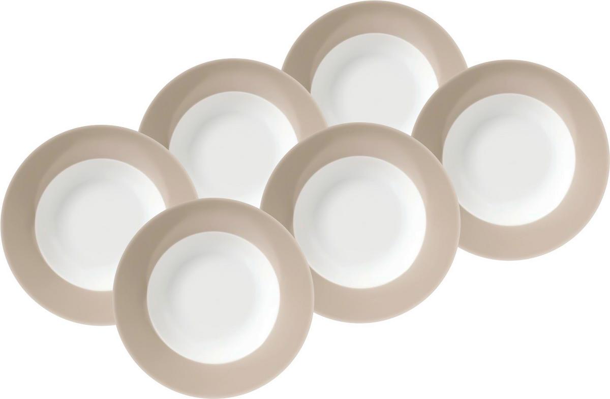 Suppentellerset Weiß Taupe 6-teilig D: 21,5 cm - Taupe/Weiß, Basics, Keramik (21,5cm) - Van Well