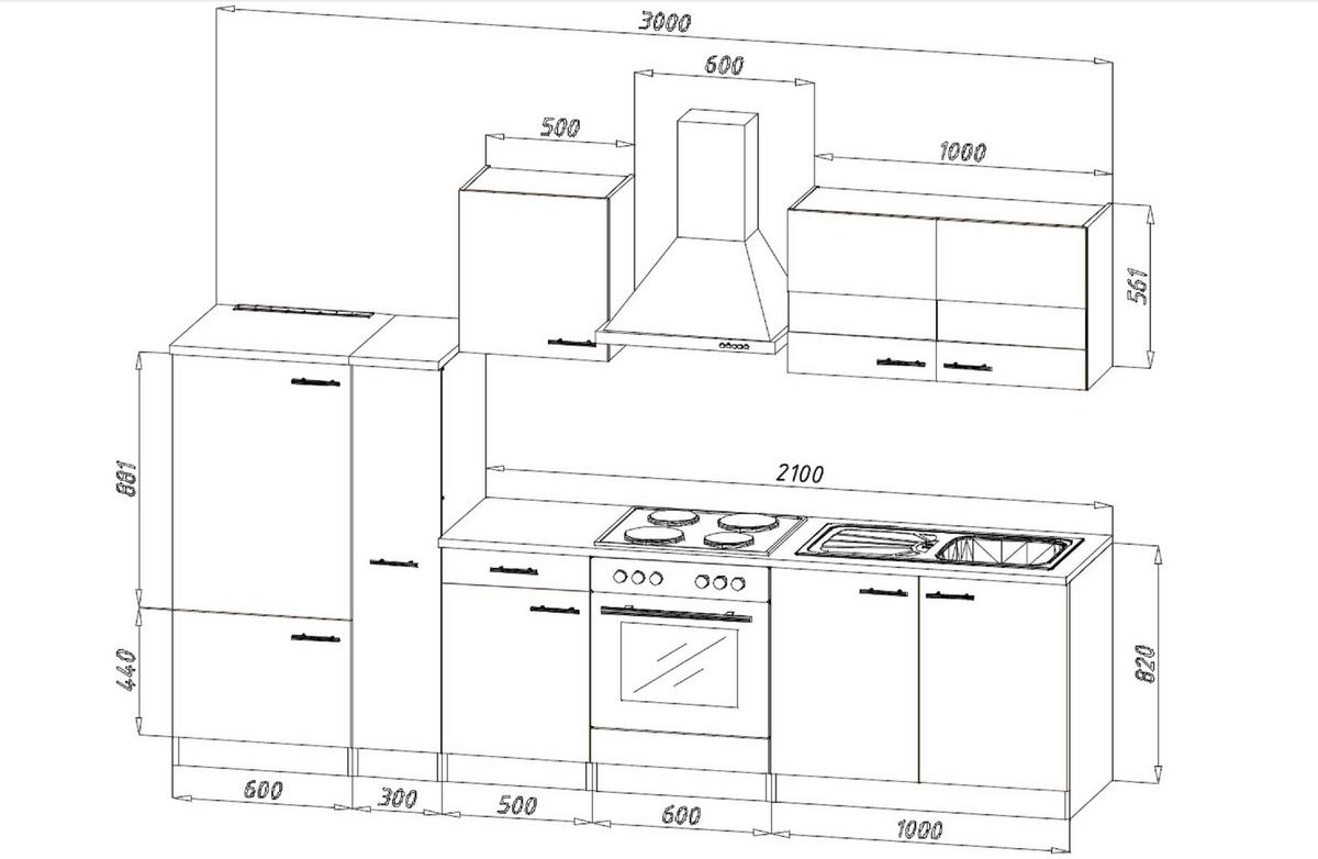 Küchenzeile mit Geräten B: 300 cm Weiß/Eiche Dekor - Eichefarben/Weiß, Design, Holzwerkstoff (300cm) - Respekta