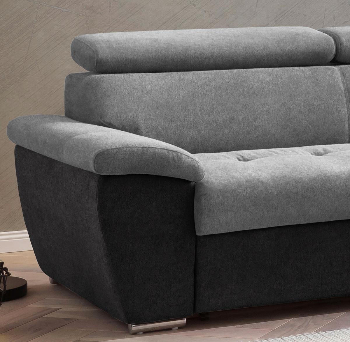 Ecksofa Mit Bettkasten Antero Kopfteile Verstellbar Grau - Chromfarben/Schwarz, Design, Textil (262/216cm) - Livetastic