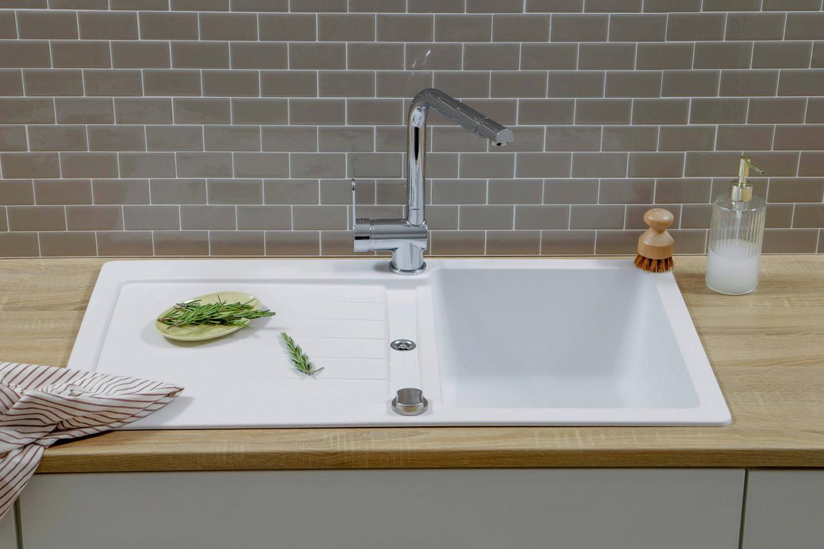 Spüle Austin Weiß B: 86 cm - Weiß, Design, Stein (86/21/50cm) - Respekta