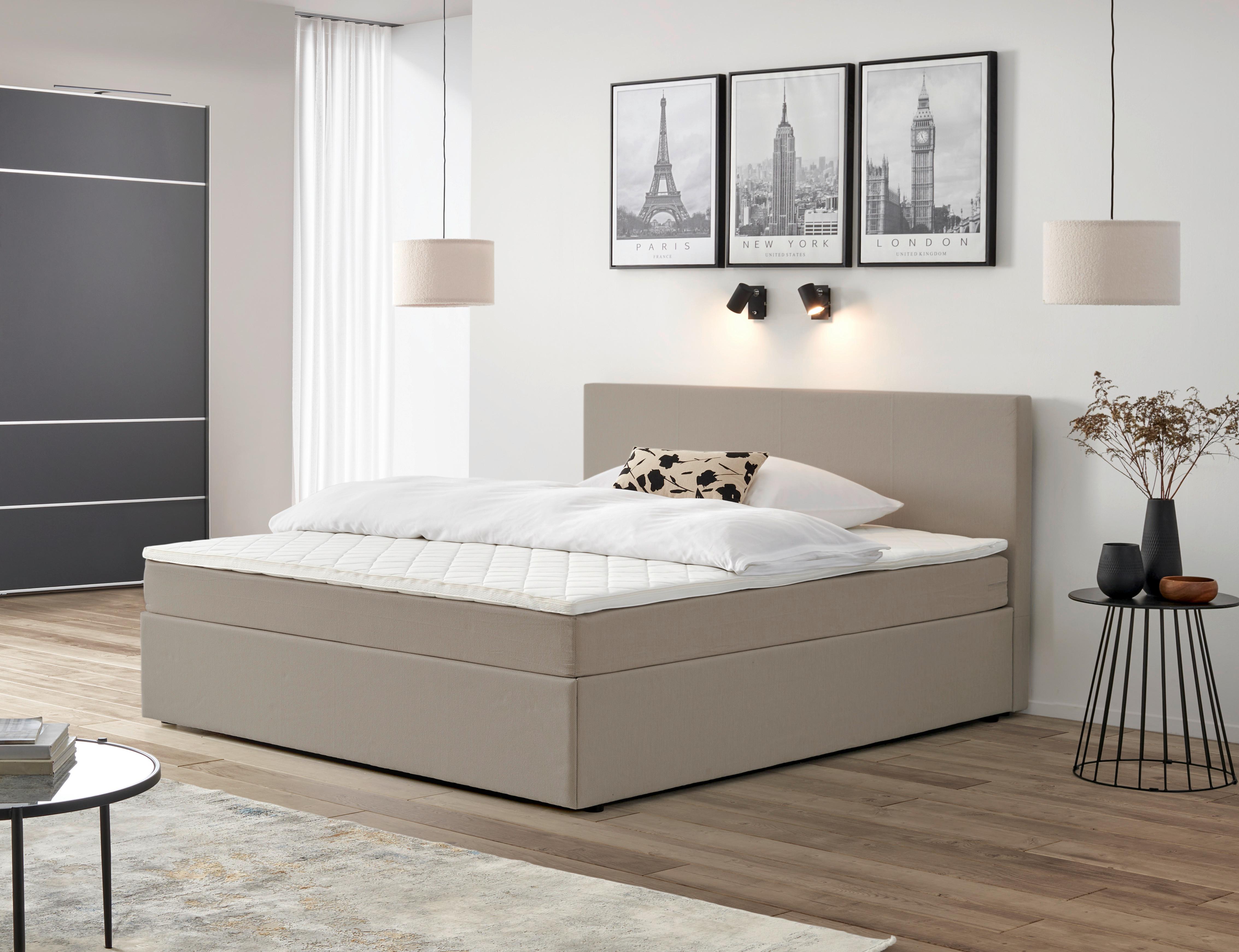 Boxbett mit Topper 200x200 cm Carolina - Sandfarben/Schwarz, Basics, Holz/Textil (200/200cm) - P & B