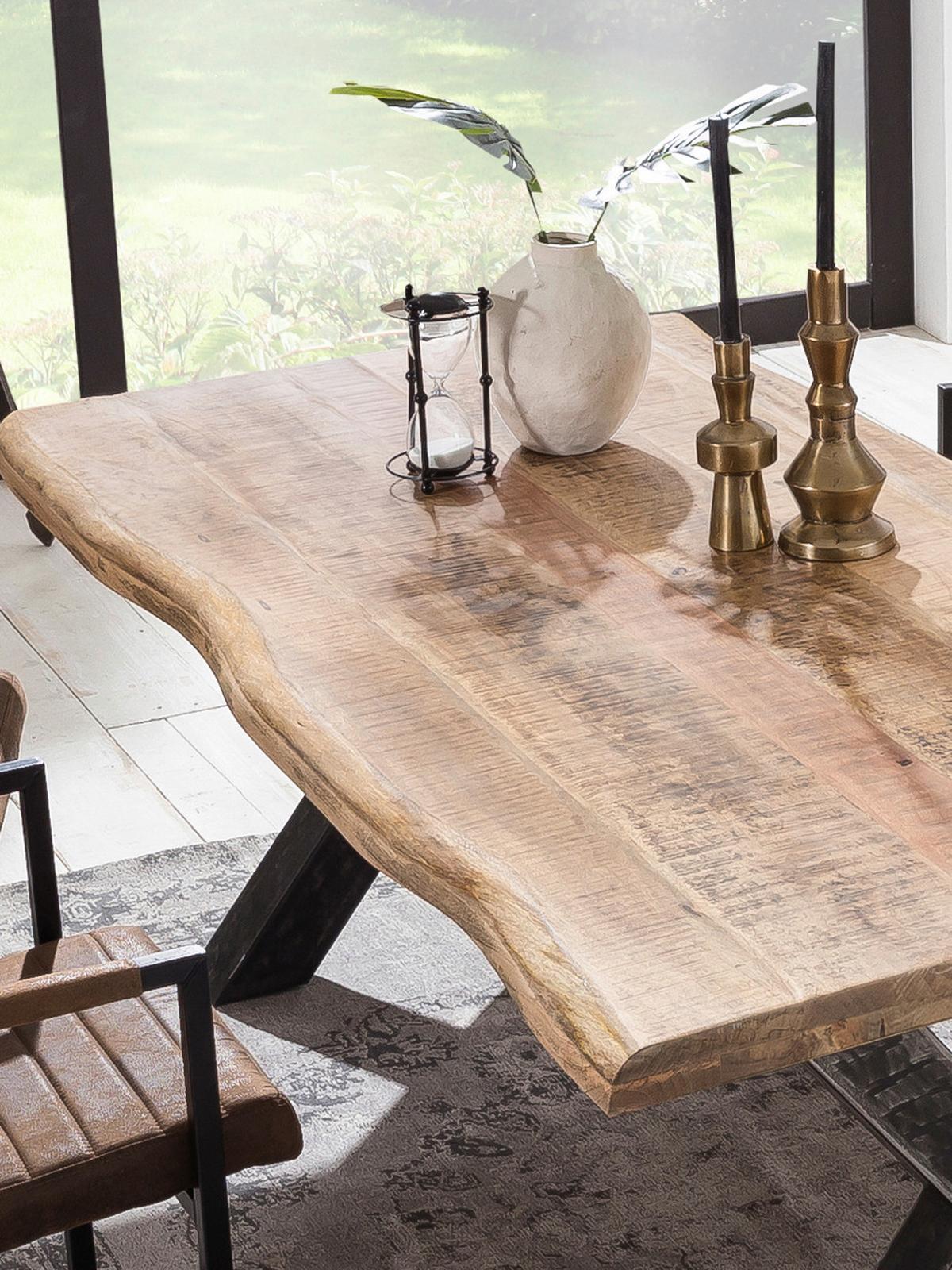 ESSTISCH Schwarz/Naturfarben L: 200cm - Schwarz/Naturfarben, MODERN, Holz/Metall (200/100/76cm) - MID.YOU