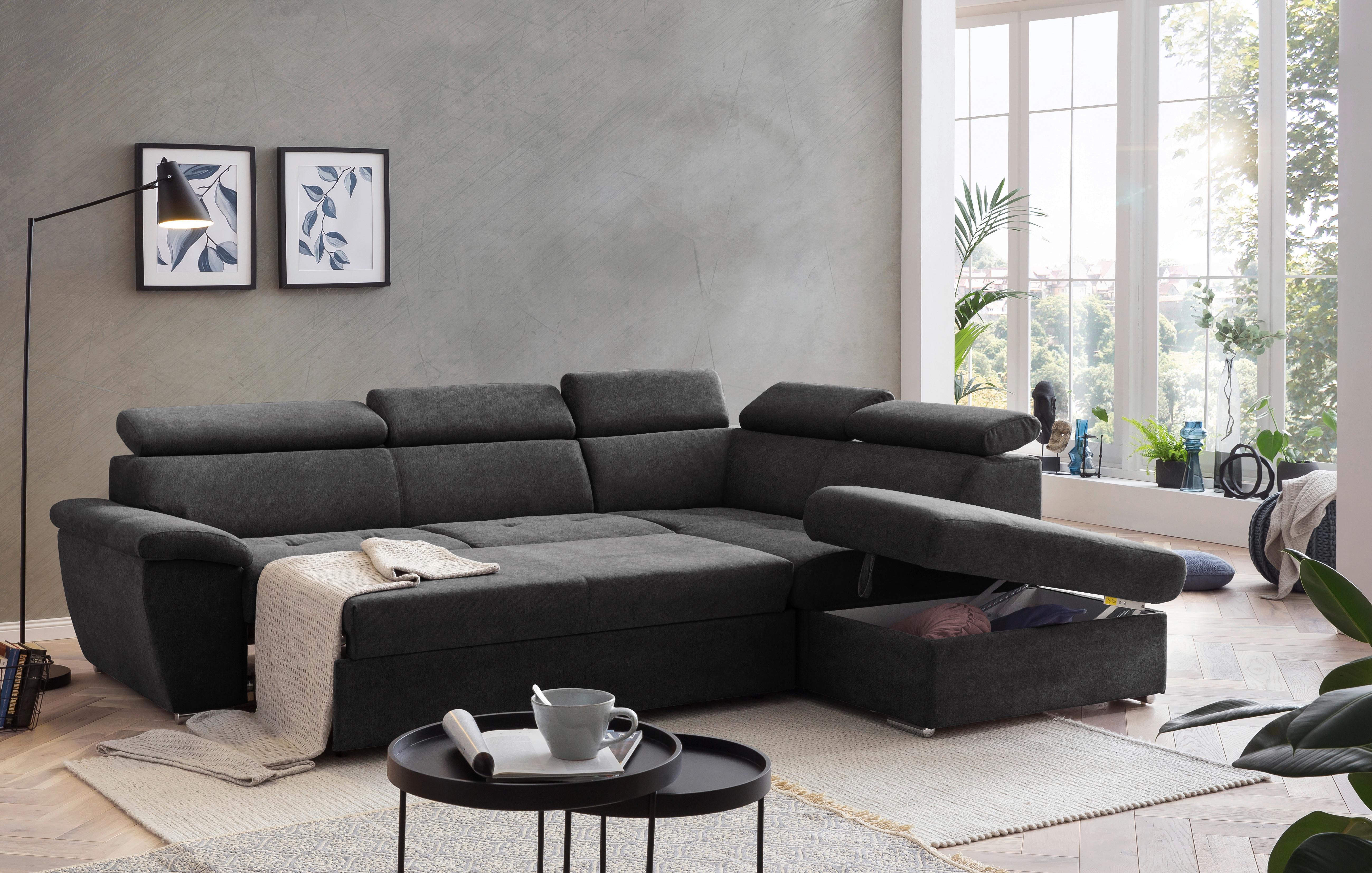 Livetastic Ecksofa mit Schlaffunktion und Bettkasten Antero Dunkelbraun