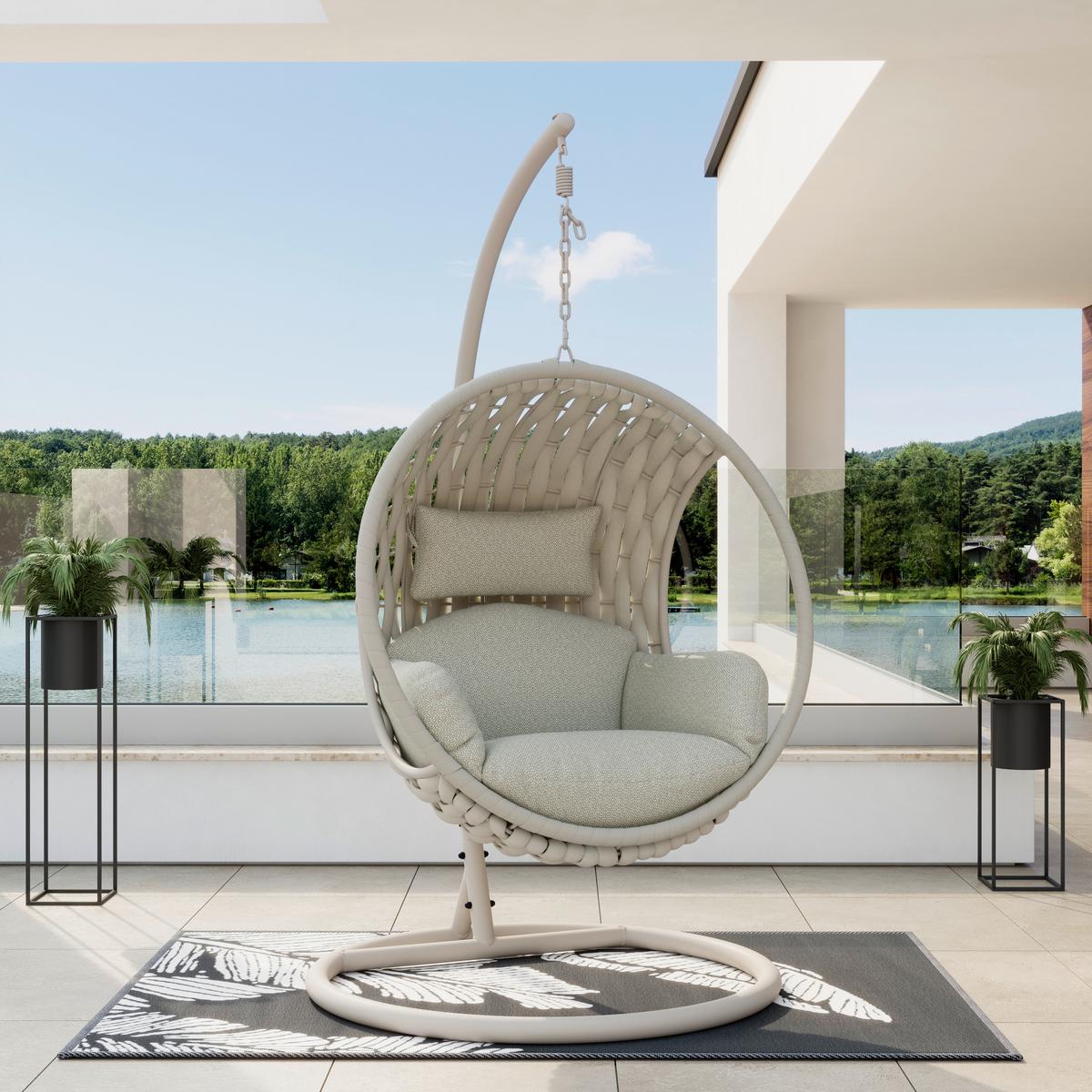 ZÁVESNÉ KRESLO MIRA - krémová, Modern, kov/textil (107/196/120cm) - Bessagi Garden