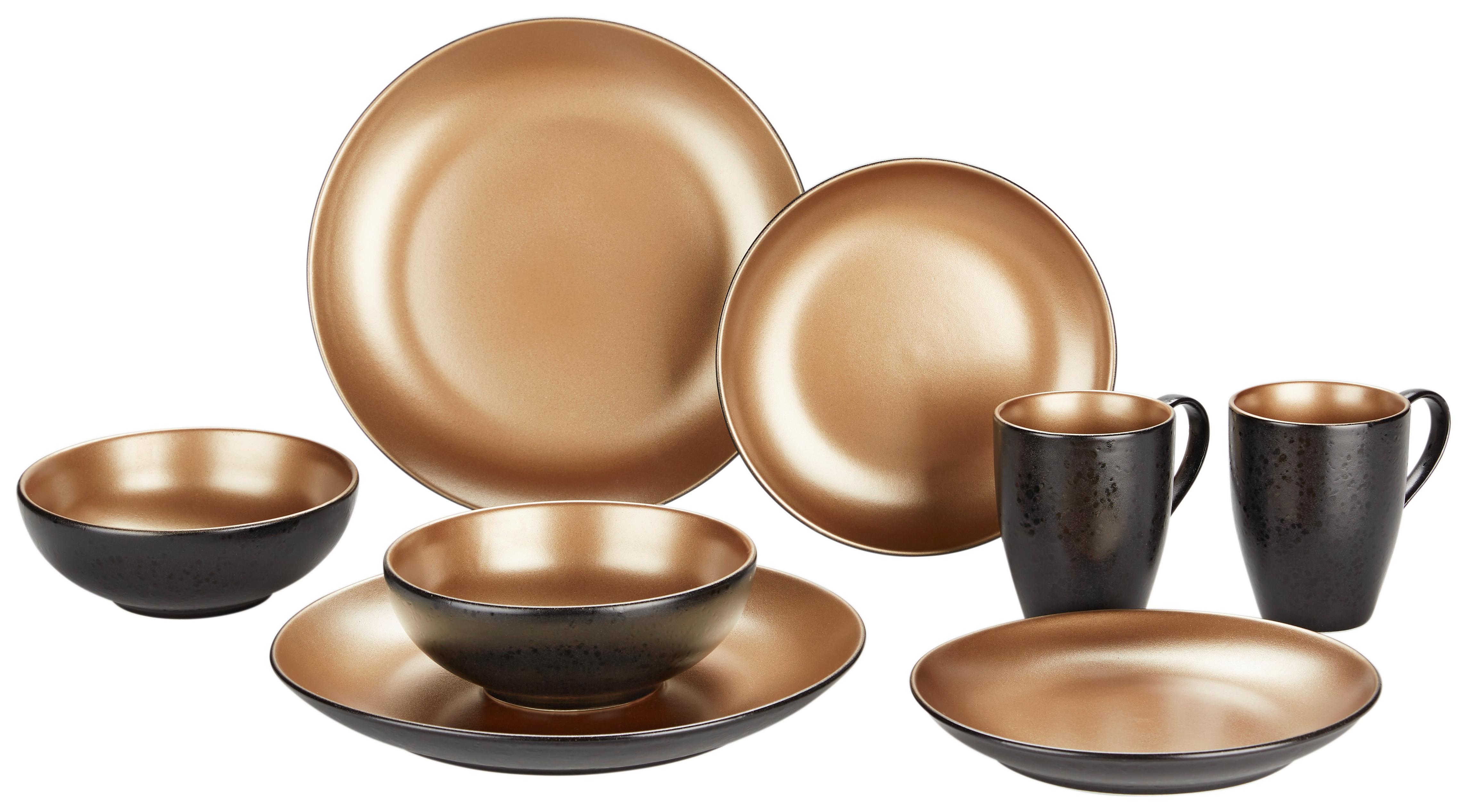 Kombinovaný Servis Glamour, 8dílný - černá/barvy zlata, Moderní, keramika - Premium Living