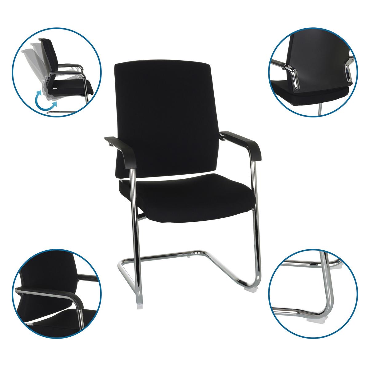 Besucherstuhl Levia Schwarz Bis 150 Kg - Silberfarben/Schwarz, Basics, Textil/Metall (59/96/61cm) - MID.YOU