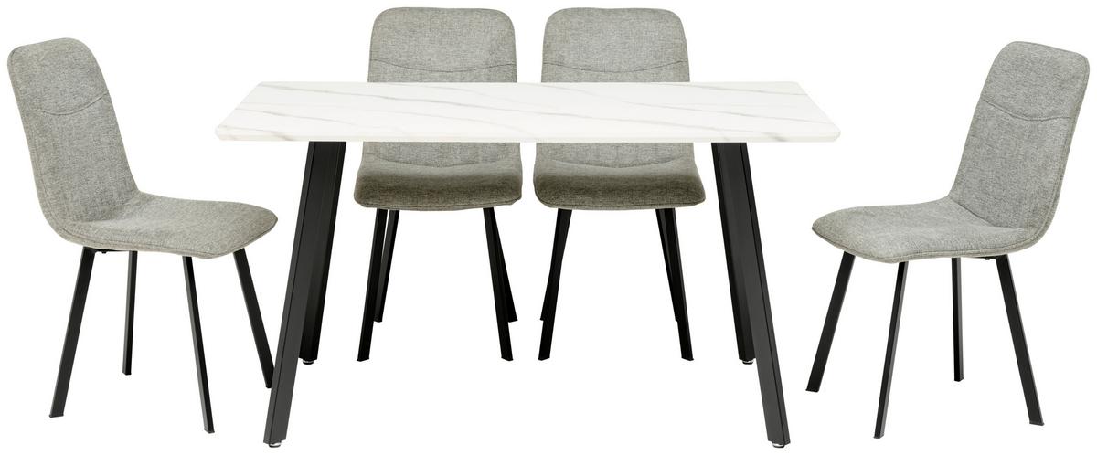 Tischgruppe Mackay 5-Tlg. Weiß/Textil Hellgrau, B: 140cm - Hellgrau/Weiß, KONVENTIONELL, Holzwerkstoff/Textil (140/46/75/88/80/57cm) - MID.YOU