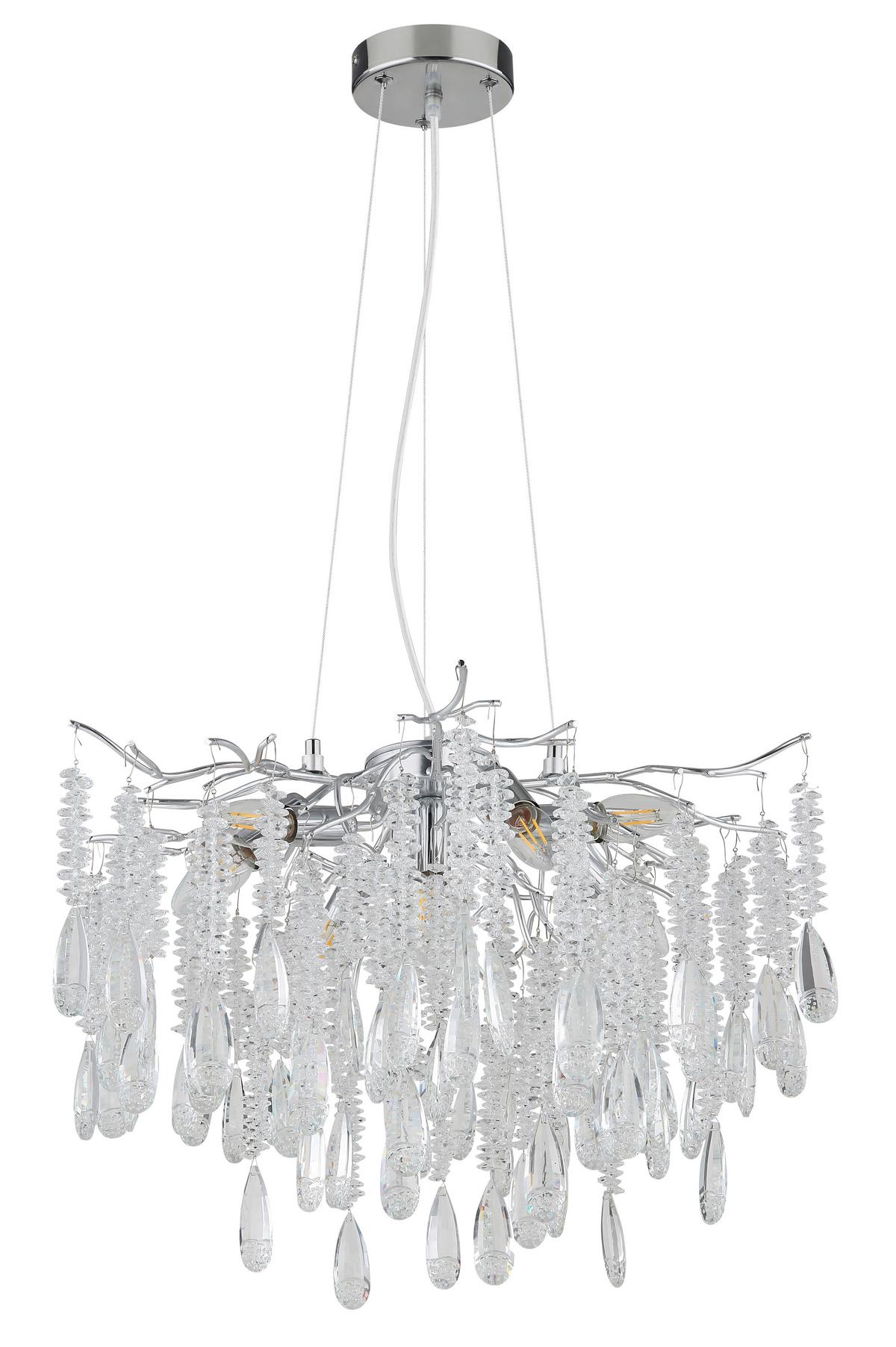 Hängeleuchte Exkl. 8xe14, 40w - Klar/Silberfarben, KONVENTIONELL, Glas/Kunststoff (60/120cm) - Globo