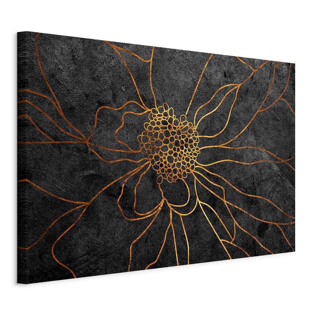 Leinwandbild Flower Schwarz Goldfarben B: 90 cm - Goldfarben/Schwarz, Basics, Holz/Textil (90/60/1,2cm) - artgeist