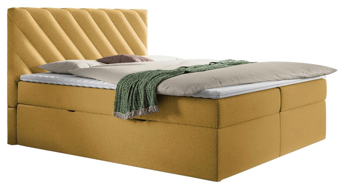 Boxspringbett Mit Topper Senfgelb 160x200 Cm Gusto - Gelb/Schwarz, MODERN, Textil (160/200cm) - MID.YOU