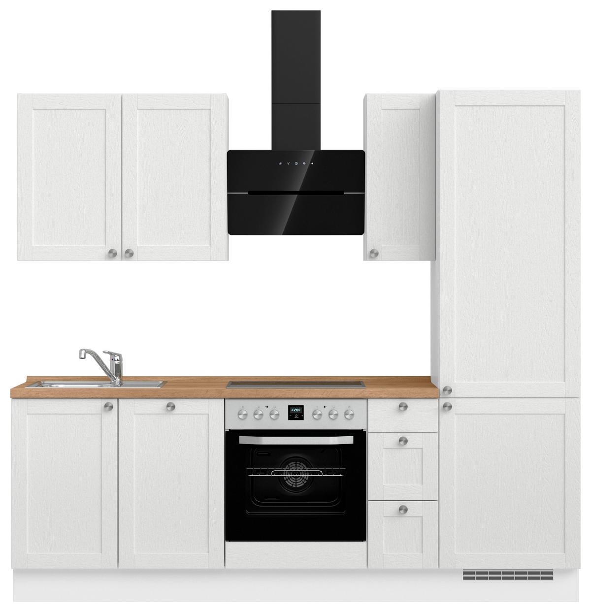 Kuchynská linka 240 cm, biela / dub Sierra - biela/farba ušľachtilej ocele, Romantik / Landhaus, kov/kompozitné drevo (240cm) - Nobilia