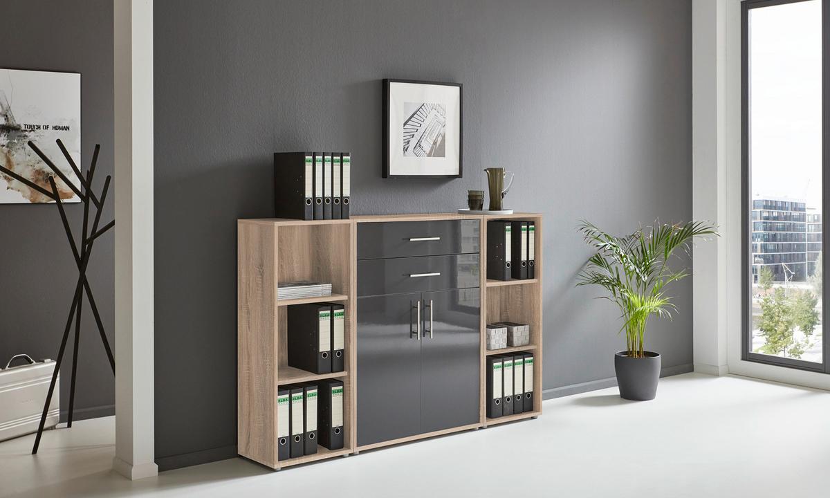 Aktenschrank Office Edition Anthr. Hg/eiche D. B: 172,6cm - Anthrazit Hochglanz/Sonoma Eiche, MODERN, Holzwerkstoff (172,6/113,6/33cm) - MID.YOU