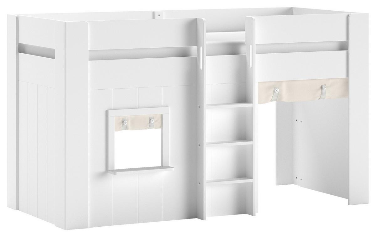 Hochbett Reno 90x200 cm Weiß inkl. Zubehör - Weiß/Naturfarben, ROMANTIK / LANDHAUS, Holz/Holzwerkstoff (90/200cm) - Vipack