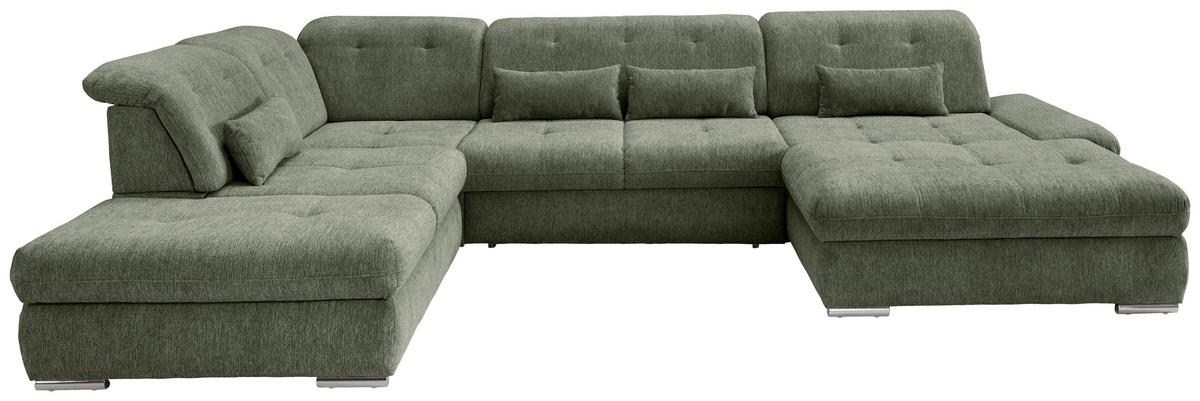 Wohnlandschaft Dalida Dunkelgrün U: 254x376x195 Cm - Chromfarben/Dunkelgrün, MODERN, Textil (254/376/195cm) - Livetastic