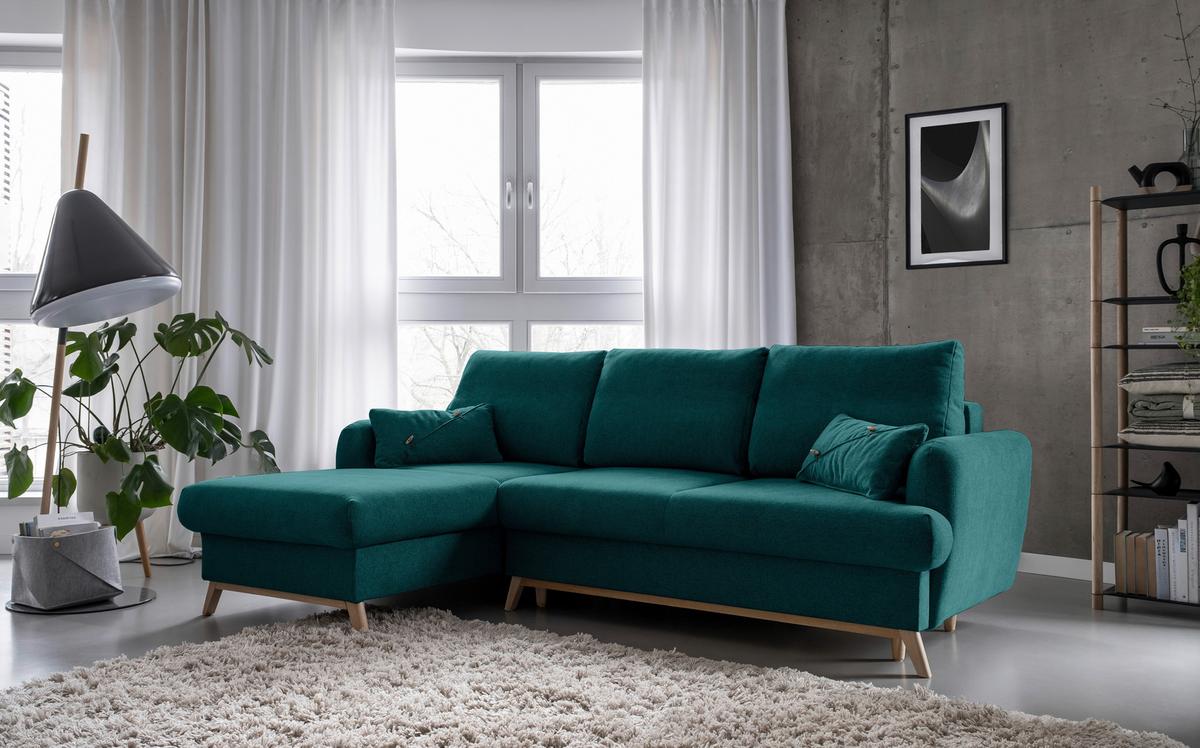 Ecksofa Scandic Lagom Beige S: 157x235 cm - Türkis/Naturfarben, Textil (157/235cm) - MID.YOU