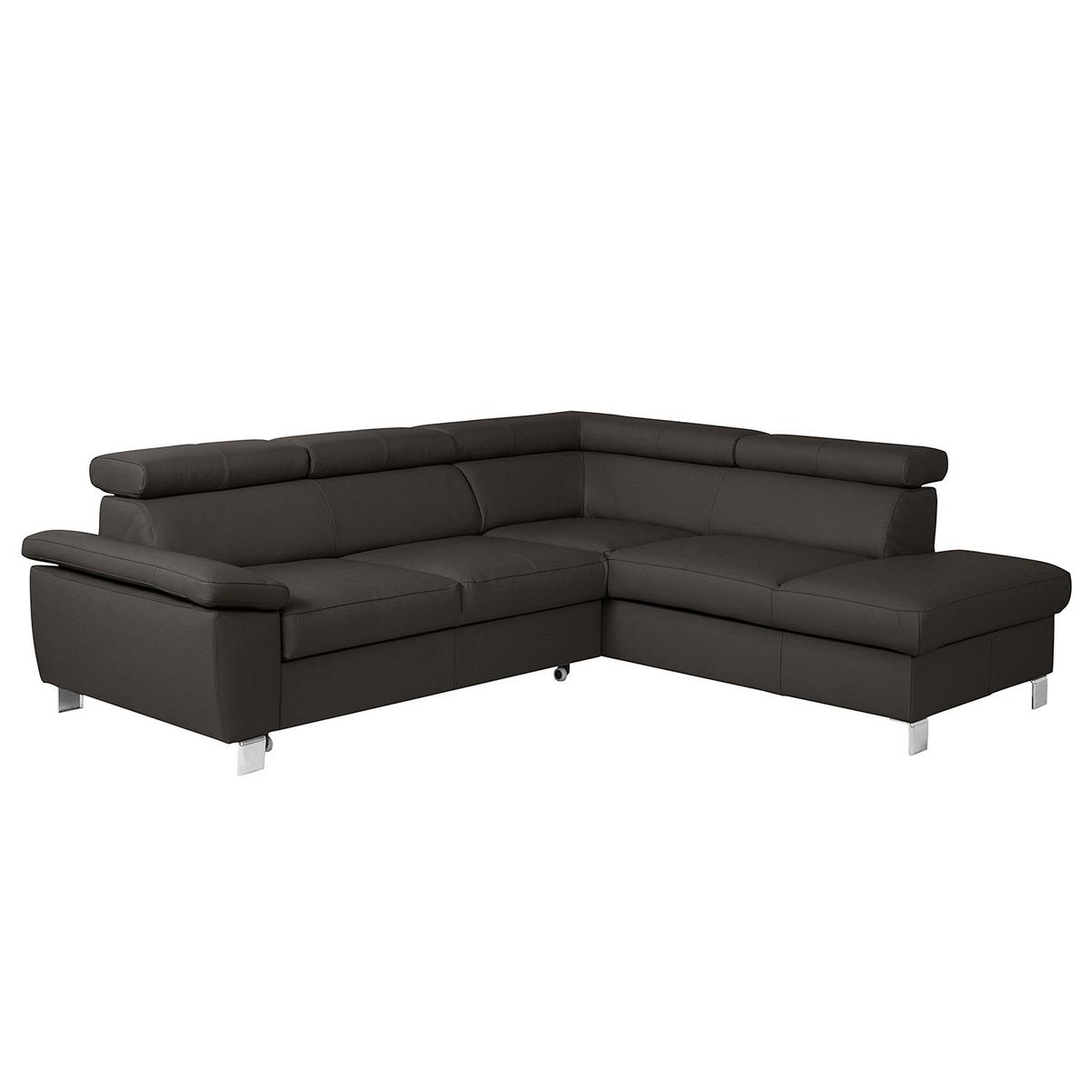 Ecksofa Lugano Teilleder Dunkelbraun 248x208 - Chromfarben/Dunkelbraun, Design, Leder/Textil (248/208cm) - Livetastic