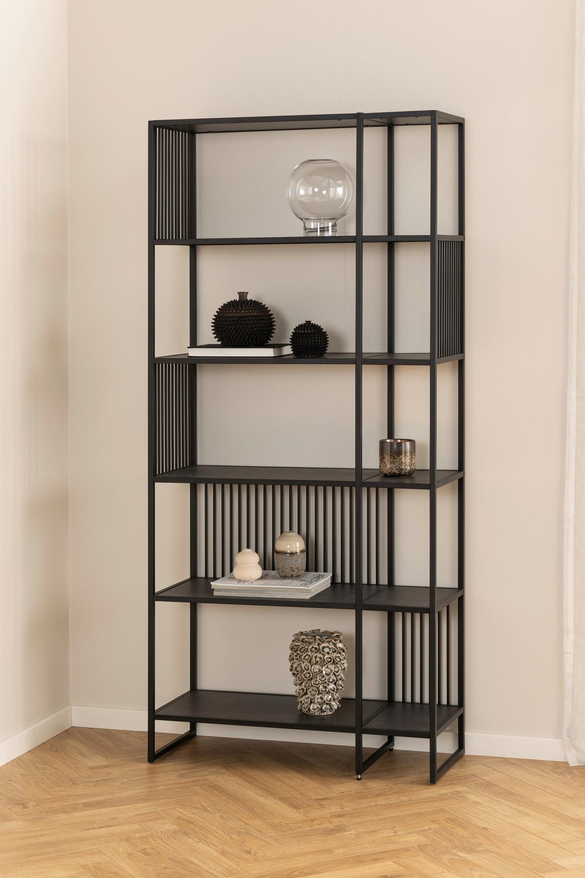 Regál černý, š: 85 CM - černá, Design, kov/kompozitní dřevo (85/35/185cm) - MID.YOU