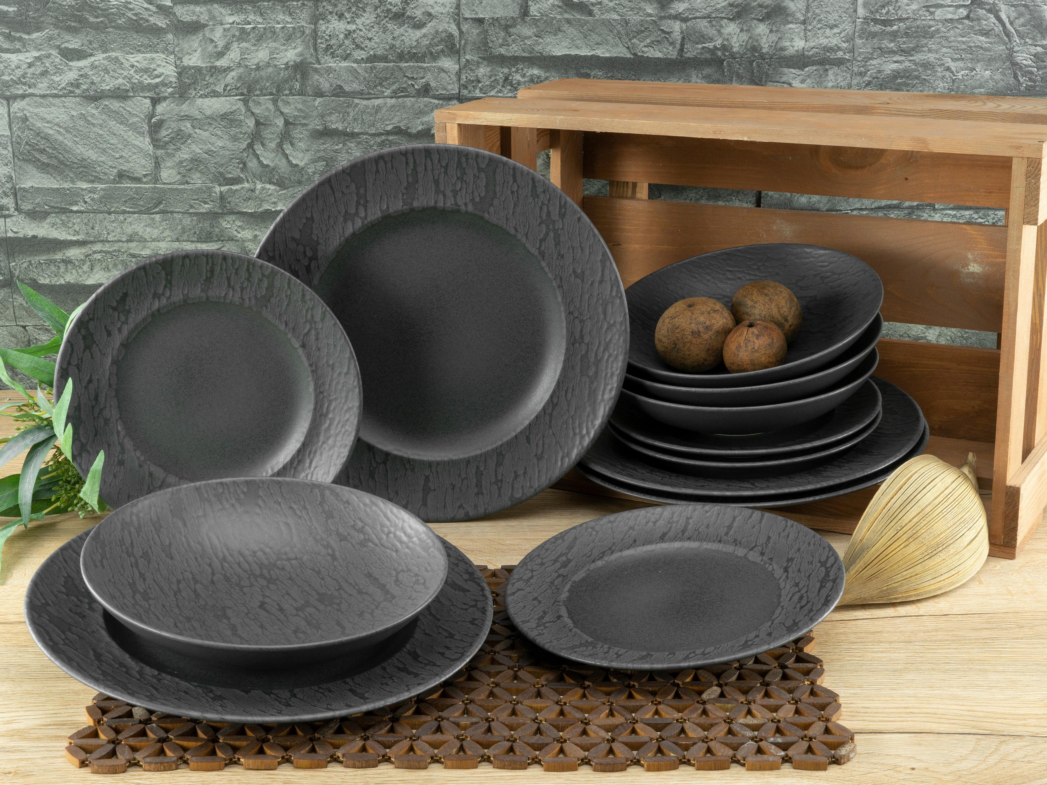 Jedálenský servis RONDO - čierna, Modern, keramika (43/40/37cm) - Creatable