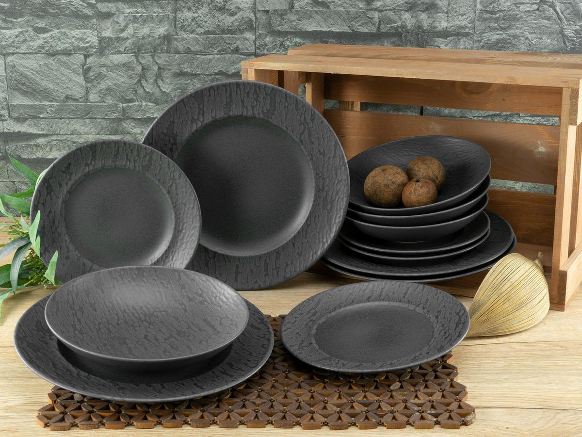 Jedálenský servis RONDO - čierna, Modern, keramika (43/40/37cm) - Creatable