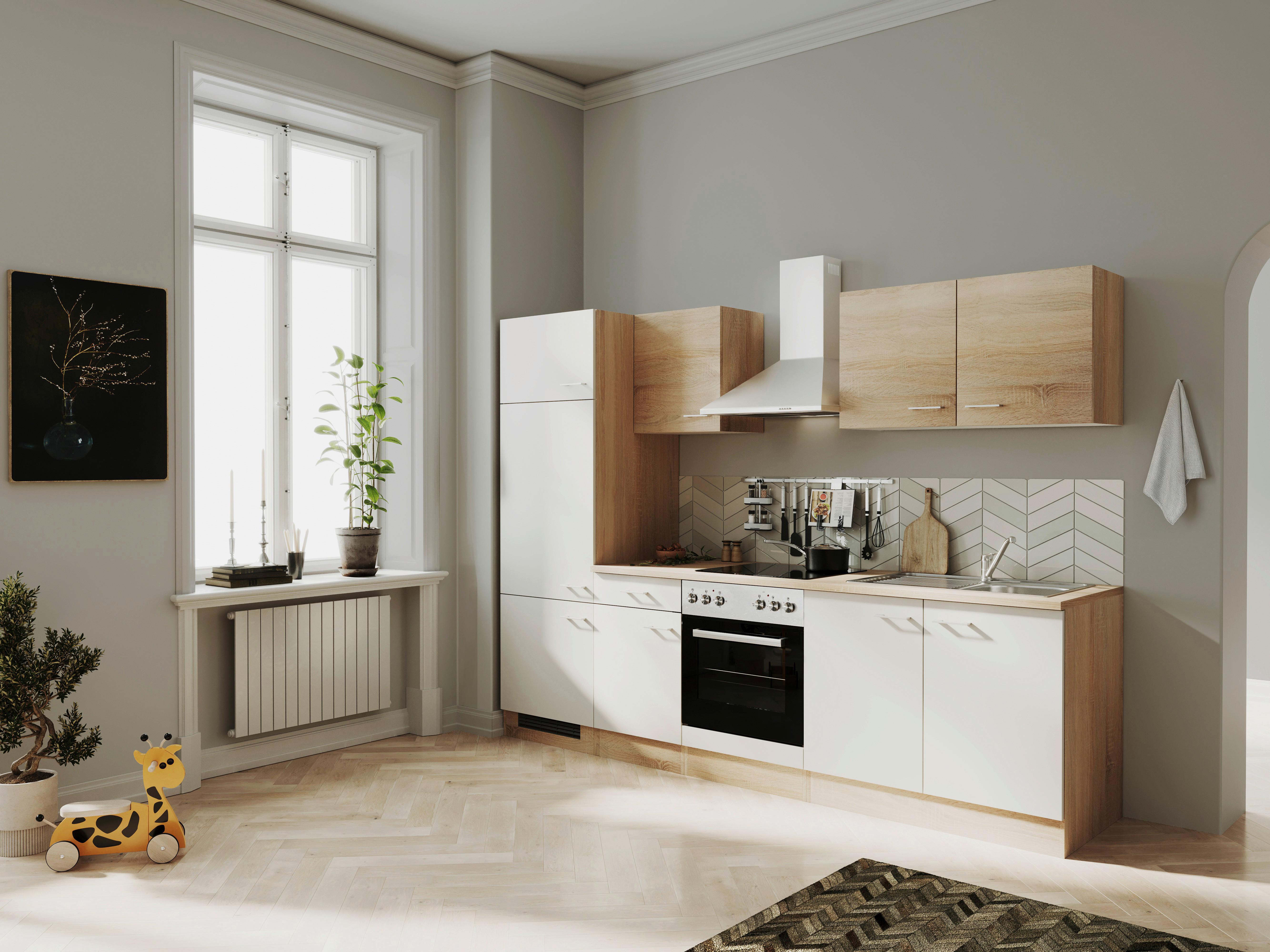 Küchenblock Samoa - Weiß/Sonoma Eiche, KONVENTIONELL, Holzwerkstoff (270/200/60cm) - FlexWell