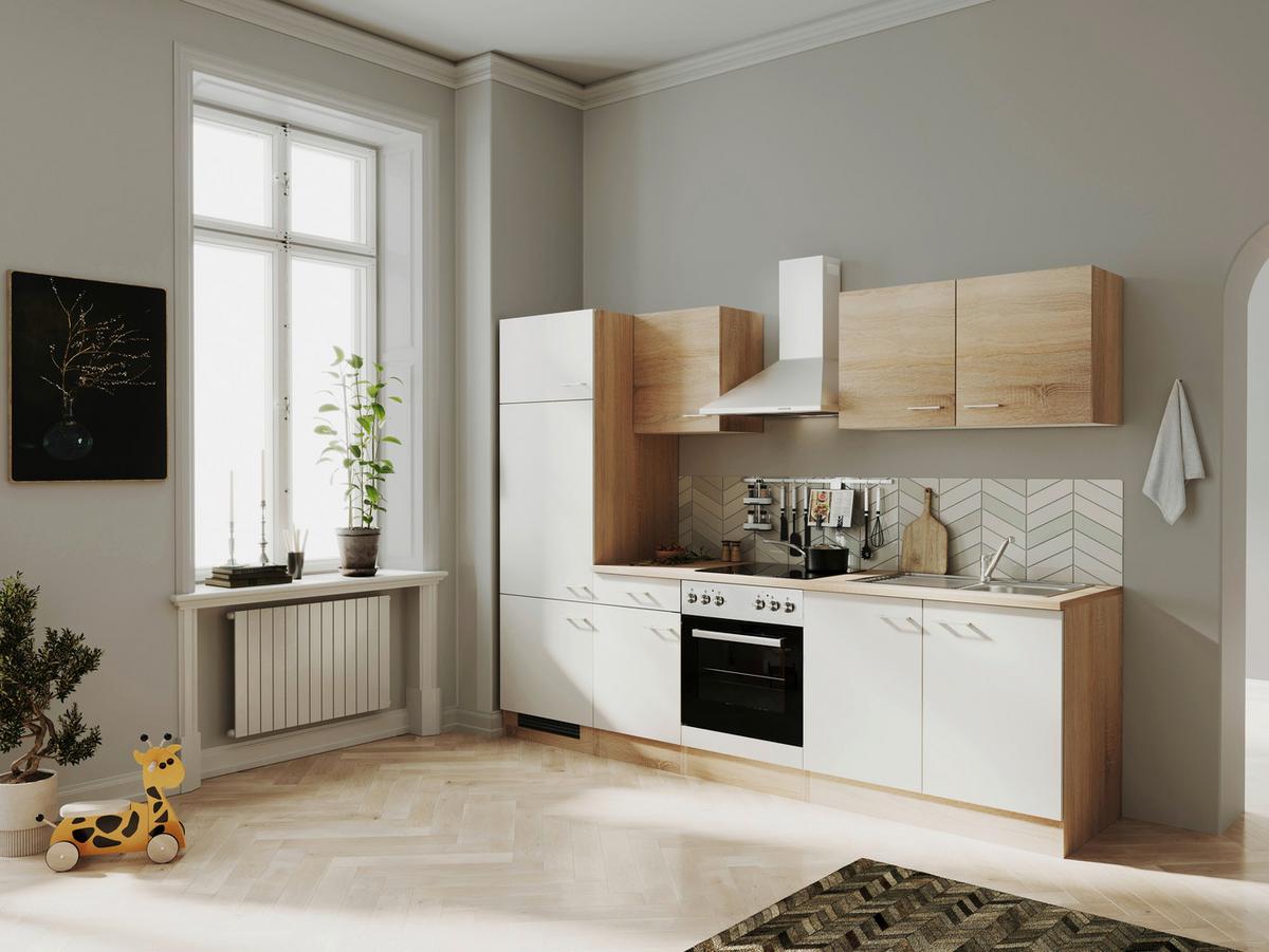 Küchenblock Samoa - Weiß/Sonoma Eiche, KONVENTIONELL, Holzwerkstoff (270/200/60cm) - FlexWell
