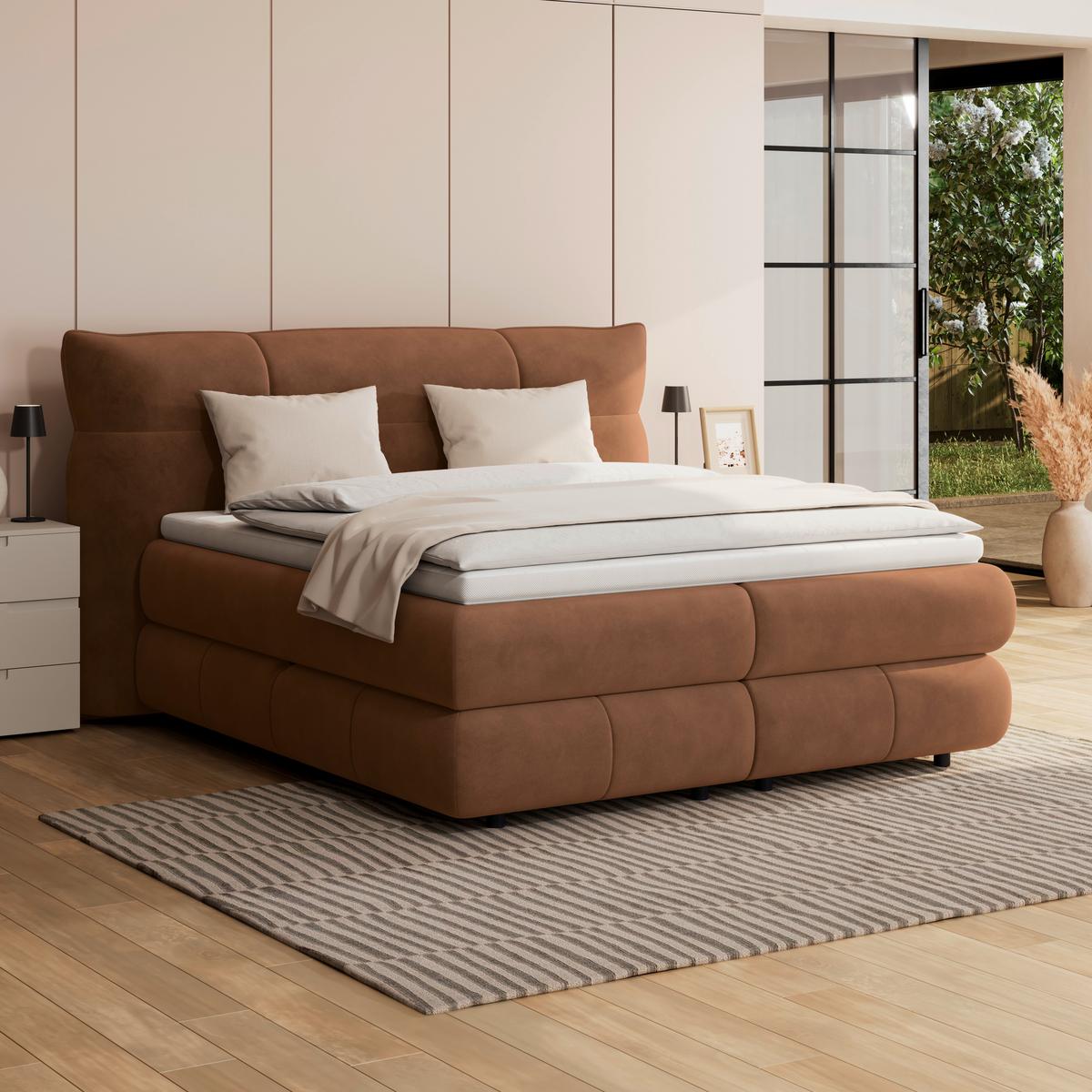 Boxspringbett Carmelo Kupfer 180x200 H5 - Schwarz/Kupferfarben, Trend, Textil (180/200cm)