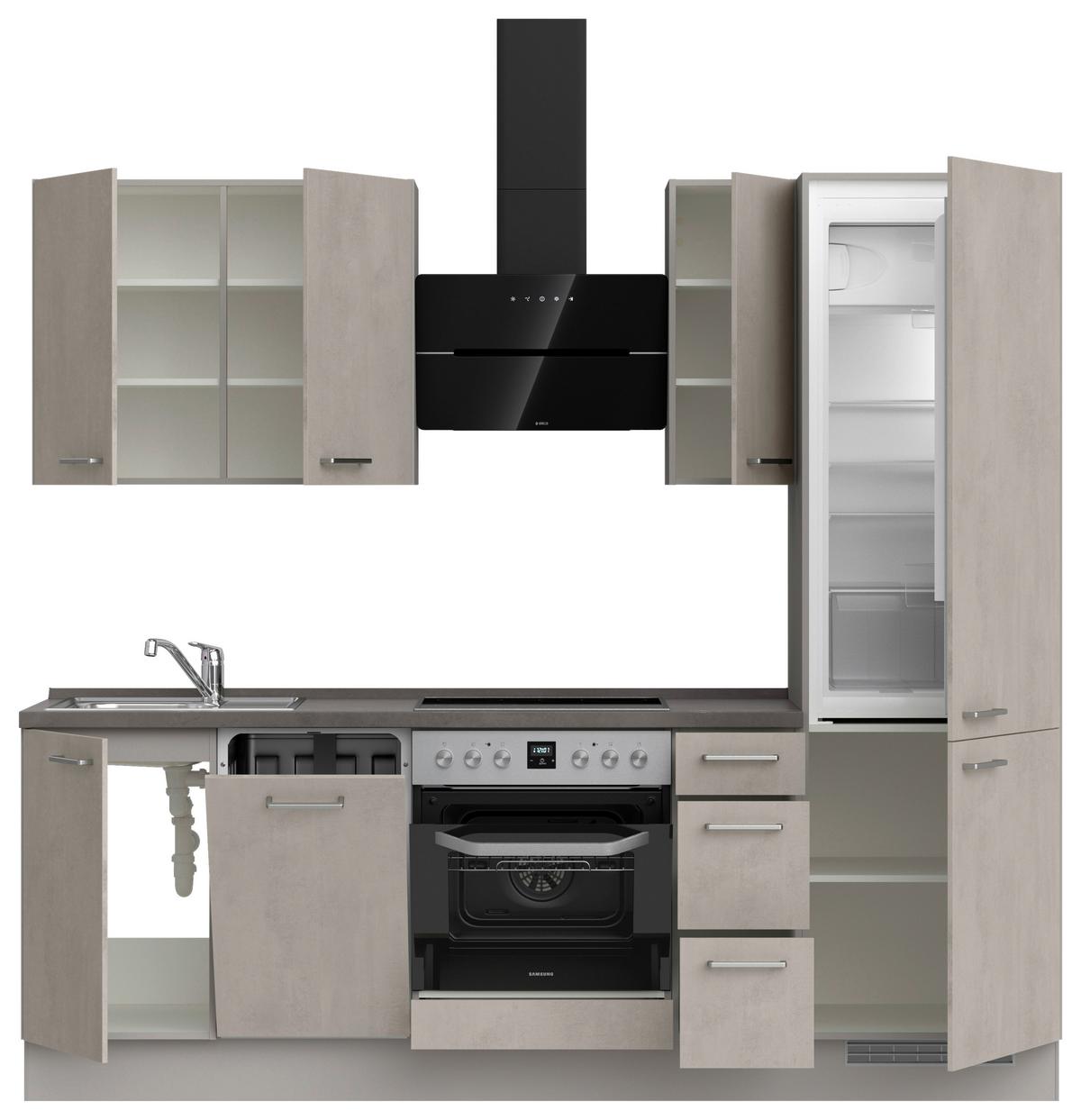 Kuchynská linka 240cm, šedý betón/ kamenná šedá - sivá/farba ušľachtilej ocele, Modern, kov/kompozitné drevo (240cm) - Nobilia