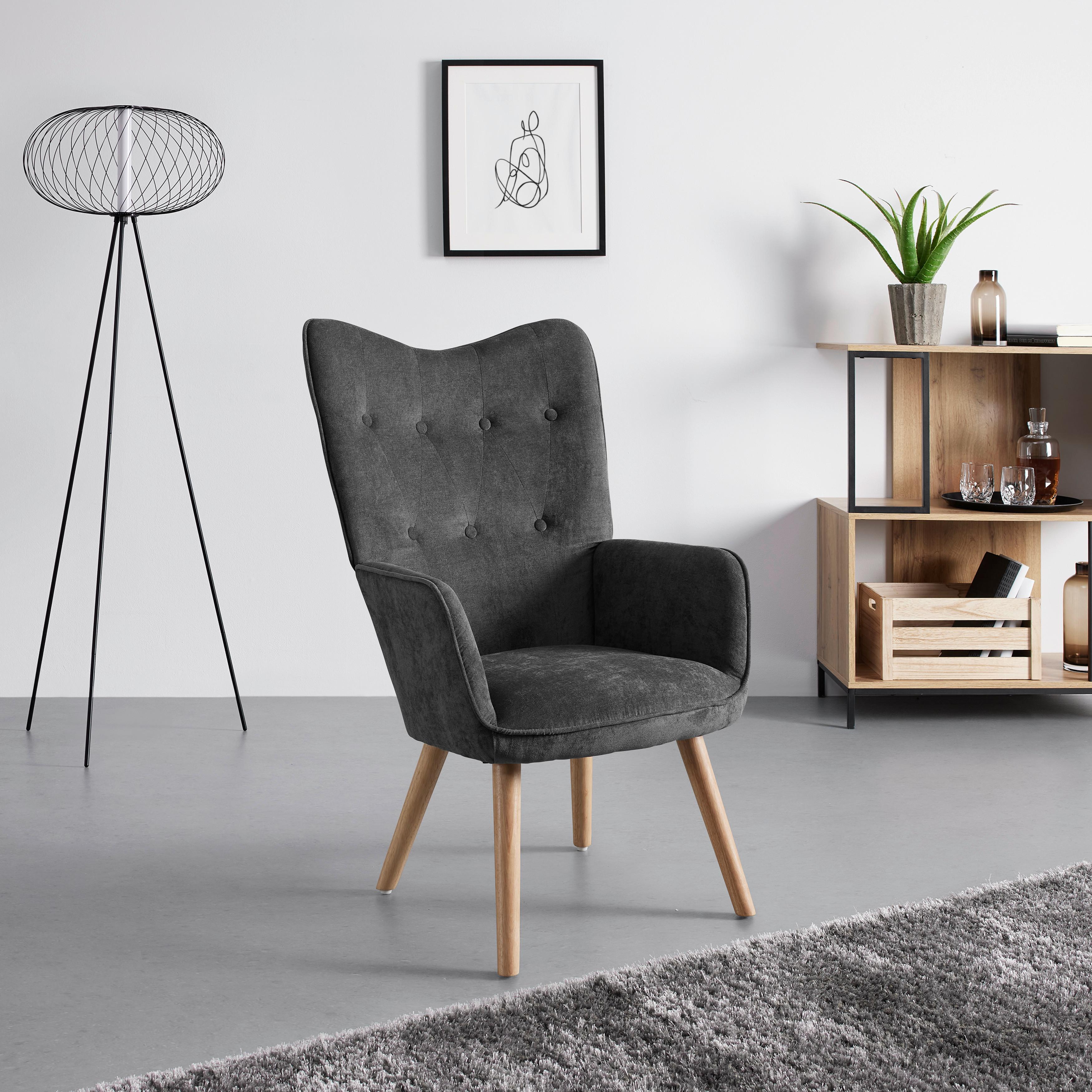 Relaxačné kreslo NATALIE, sivá - sivá/prírodná farba, Modern, kov/drevo (64/99/68cm) - Bessagi Home