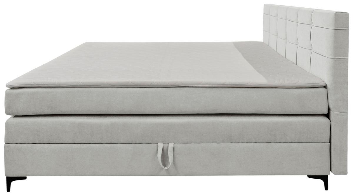 Boxspringbett Mitto mit Topper 200x200 cm - Silberfarben/Schwarz, KONVENTIONELL, Textil/Metall (200/200cm)
