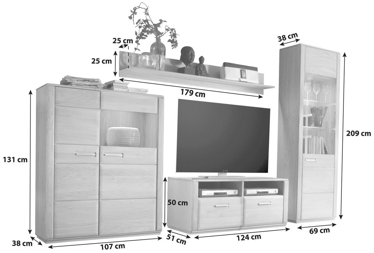 Wohnkombination 4-Tlg. Sena Eichefarben - Eichefarben, Design, Glas/Holz (319/209/51cm) - Livetastic