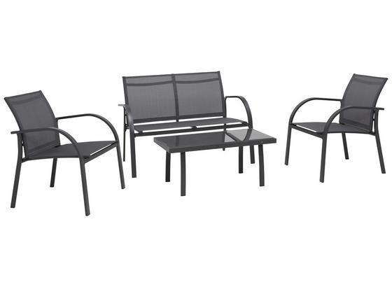 Loungegarnitur 4-Tlg Kansas aus Stahl und Textilene - Schwarz/Grau, MODERN, Glas/Textil (4cm) - Ombra
