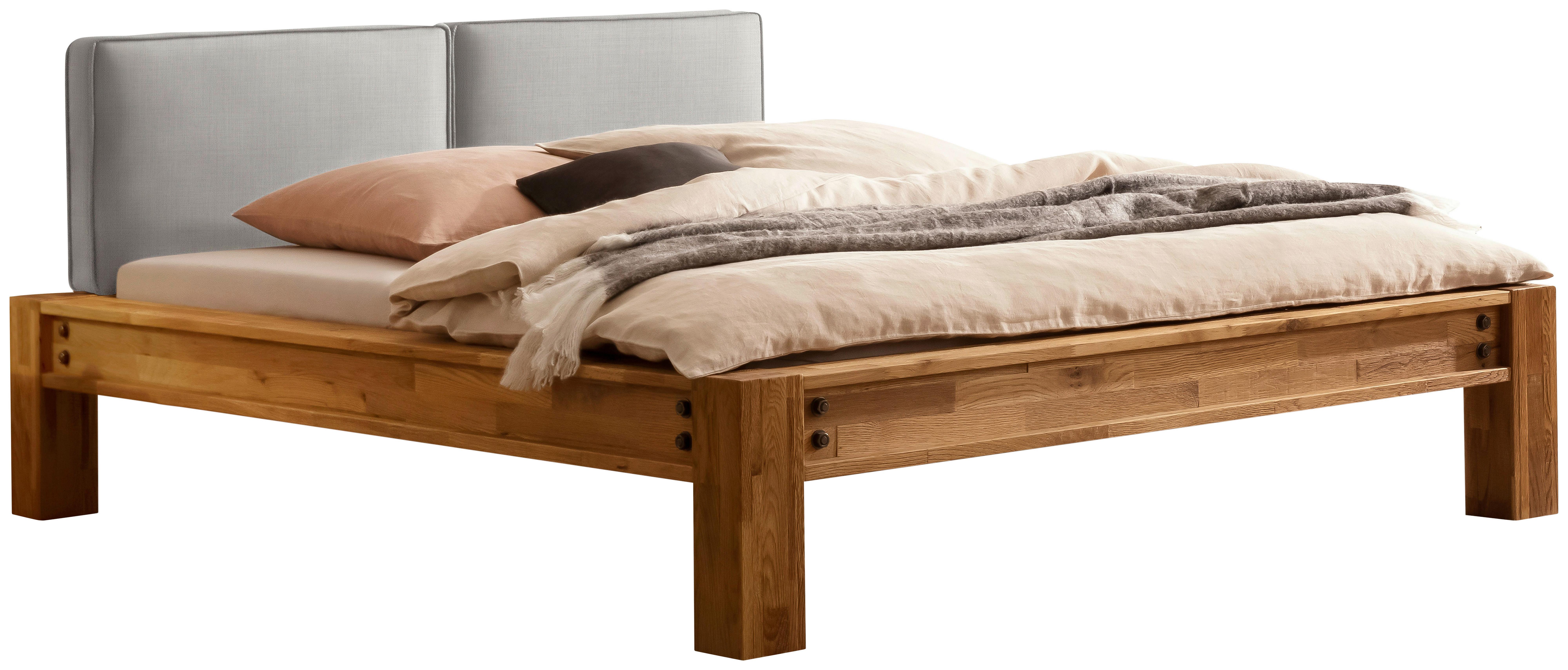 Balkenbett Greenville Mit Gepolstertem Kopfteil 140x200 - Eichefarben/Grau, Natur, Holz/Textil (140/200cm) - Hasena