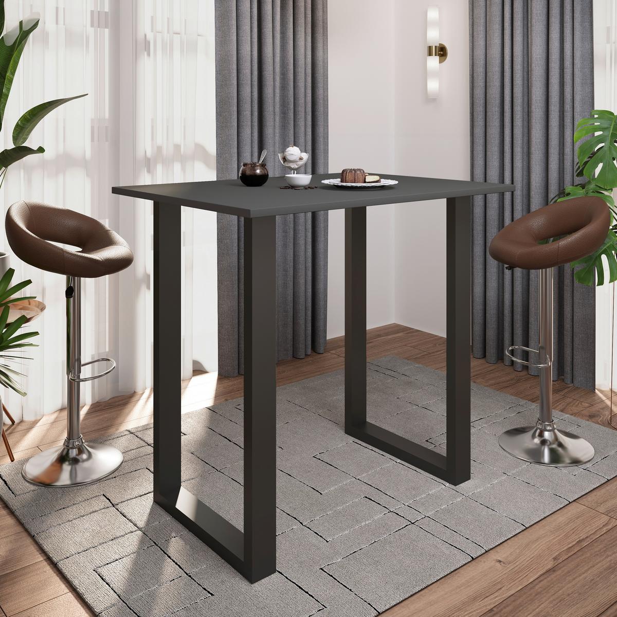 Bartisch Xona B 110x80 - Anthrazit/Schwarz, KONVENTIONELL, Holzwerkstoff/Metall (110/80/102cm)