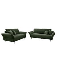 Sitzgarnitur Vanilla 2--Teilig. Dunkelgrün - Dunkelgrün/Schwarz, Design, Textil - Livetastic
