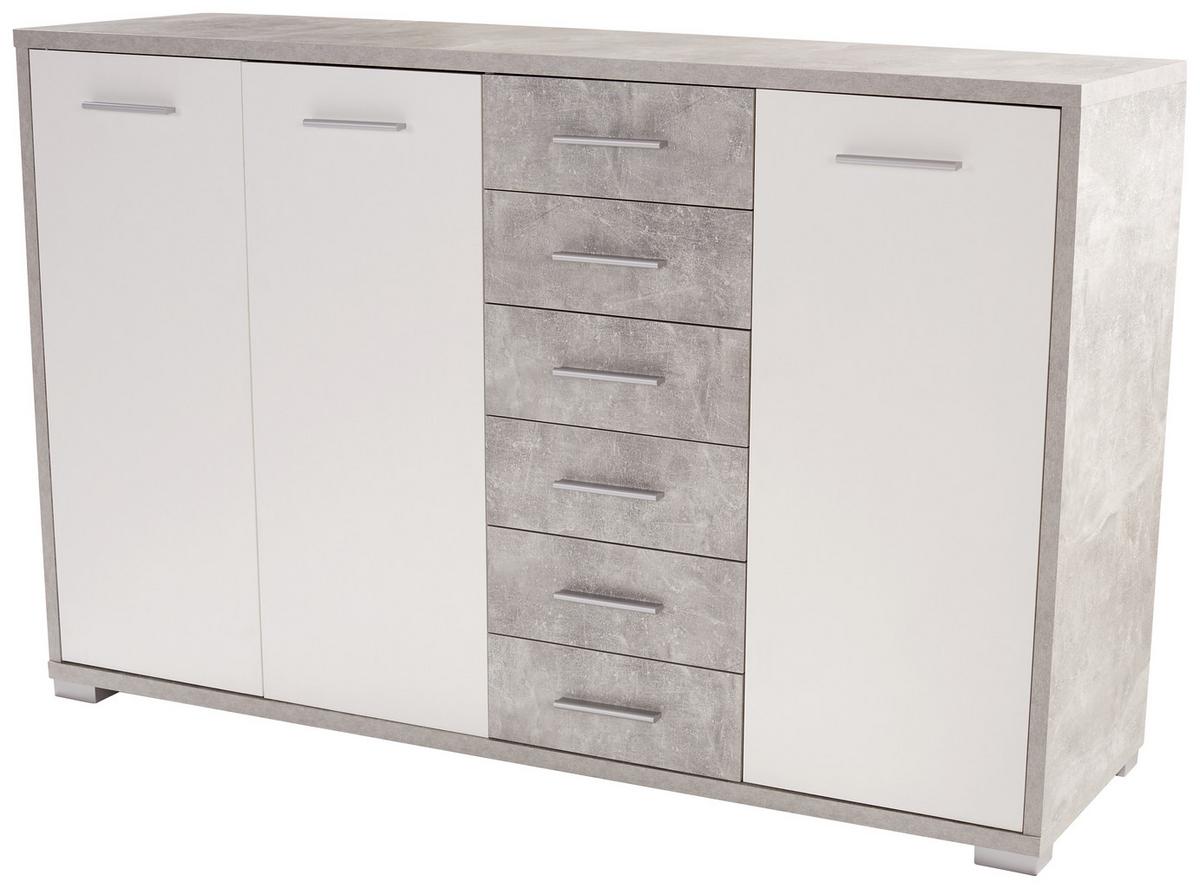 Kommode B 190 Cm Q-big New, Beton Optik/weiß - Weiß/Grau, MODERN, Holz (190/105/44cm)