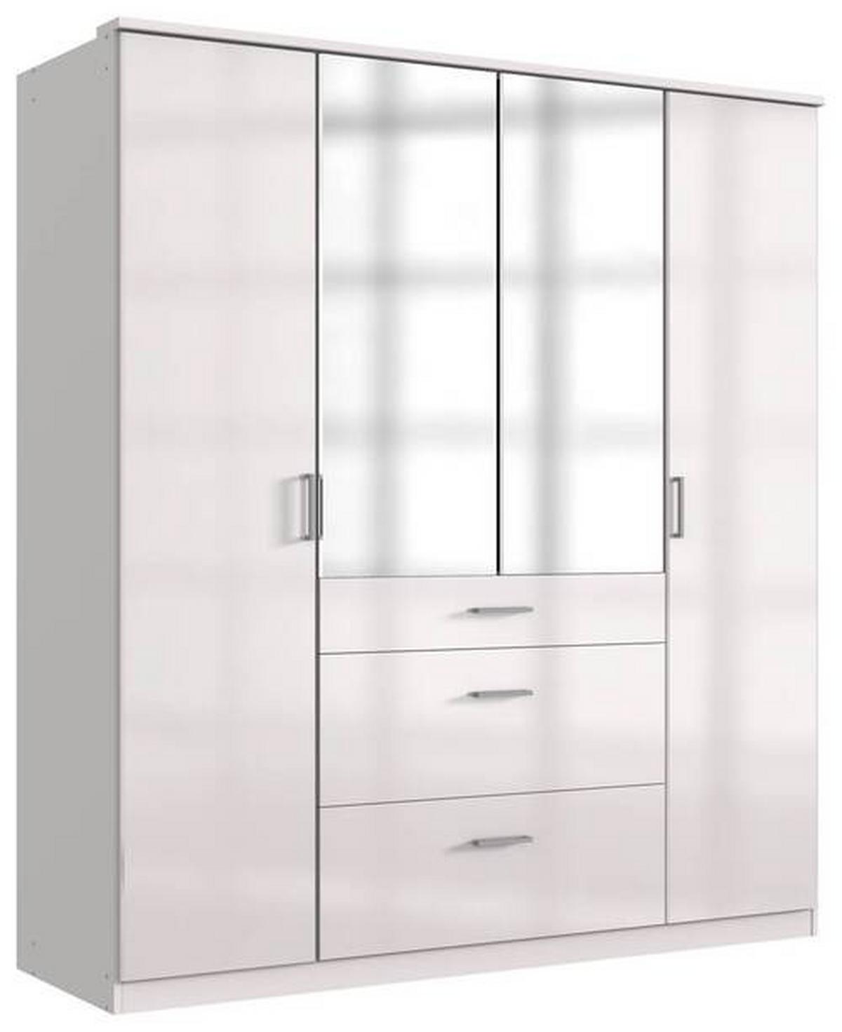 Drehtürenschrank Mit Spiegel + Laden B: 179 Cm Clack, Weiß - Weiß Hochglanz/Silberfarben, Basics, Holzwerkstoff (179/199/58cm) - MID.YOU