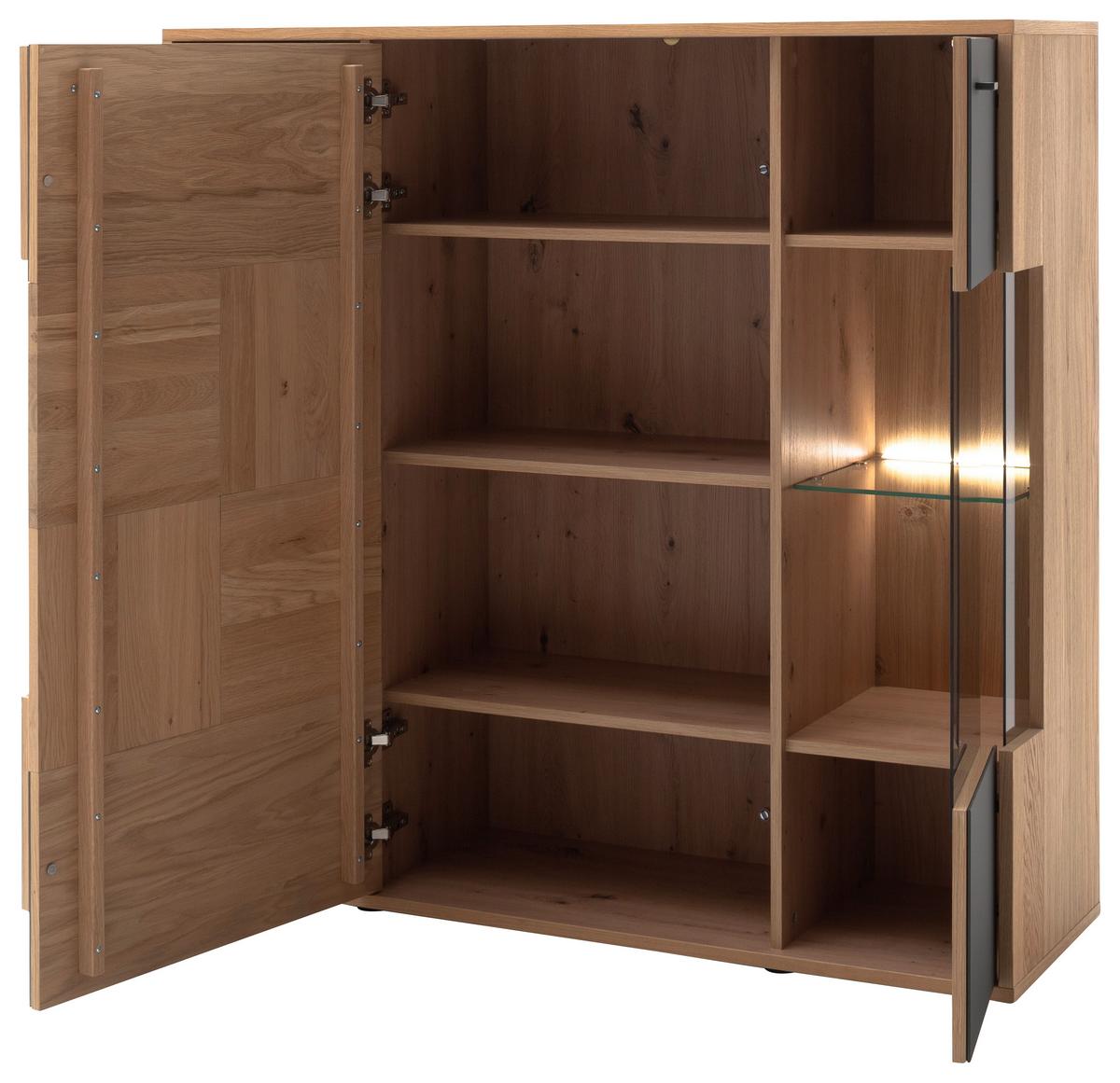 Highboard Echtholz B: 94 cm Valencia Anthrazit/Eiche - Eiche Bianco/Anthrazit, Design, Glas/Holz (94/120/37cm) - MID.YOU