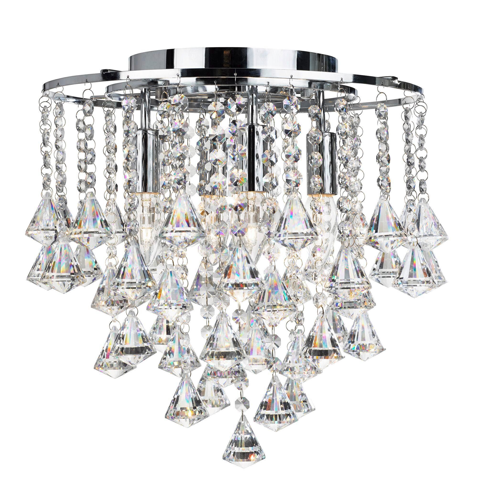 Deckenleuchte Dorchester Ø 36 cm, dimmbar, mit Behang - Chromfarben, KONVENTIONELL, Glas/Metall (36/40cm)