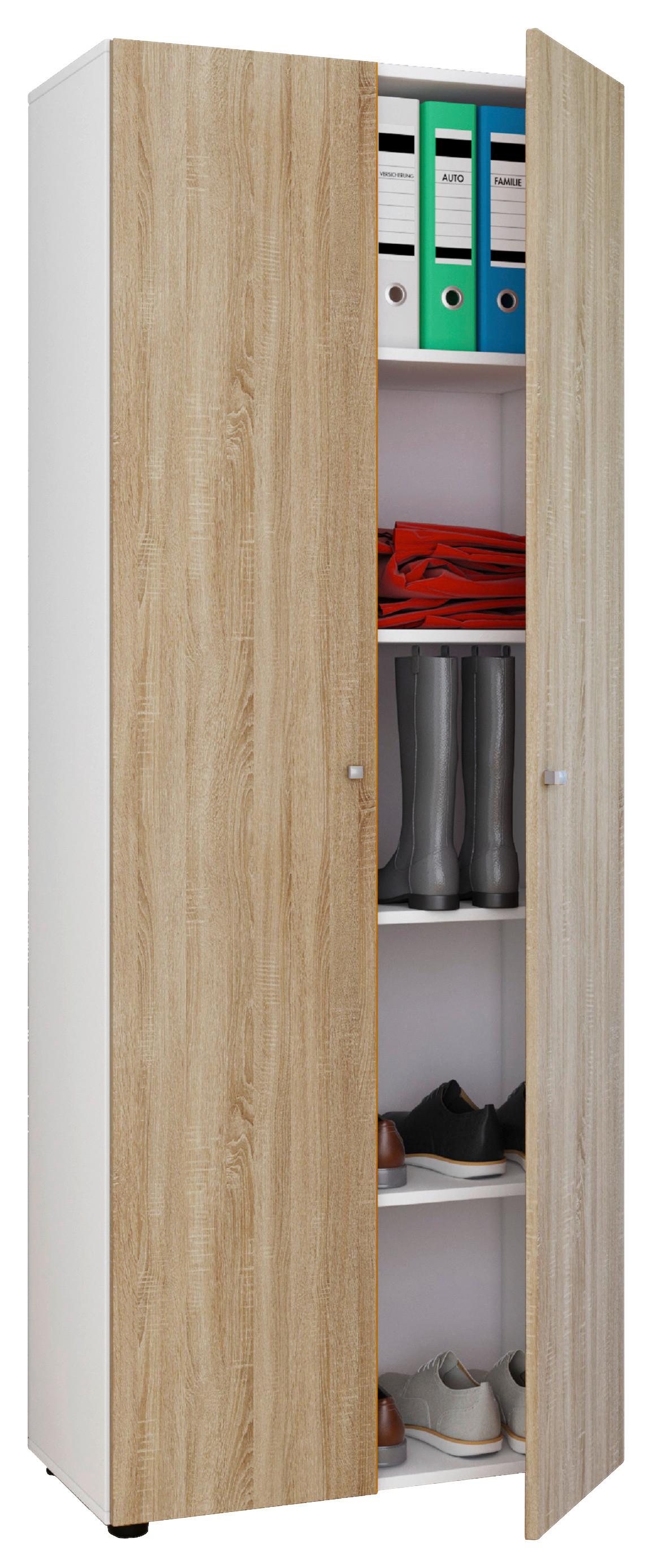 Mehrzweckschrank Vandol Weiß, Eiche Dekor B: 70 cm - Schwarz/Weiß, Design, Holzwerkstoff (70/178/39cm) - MID.YOU