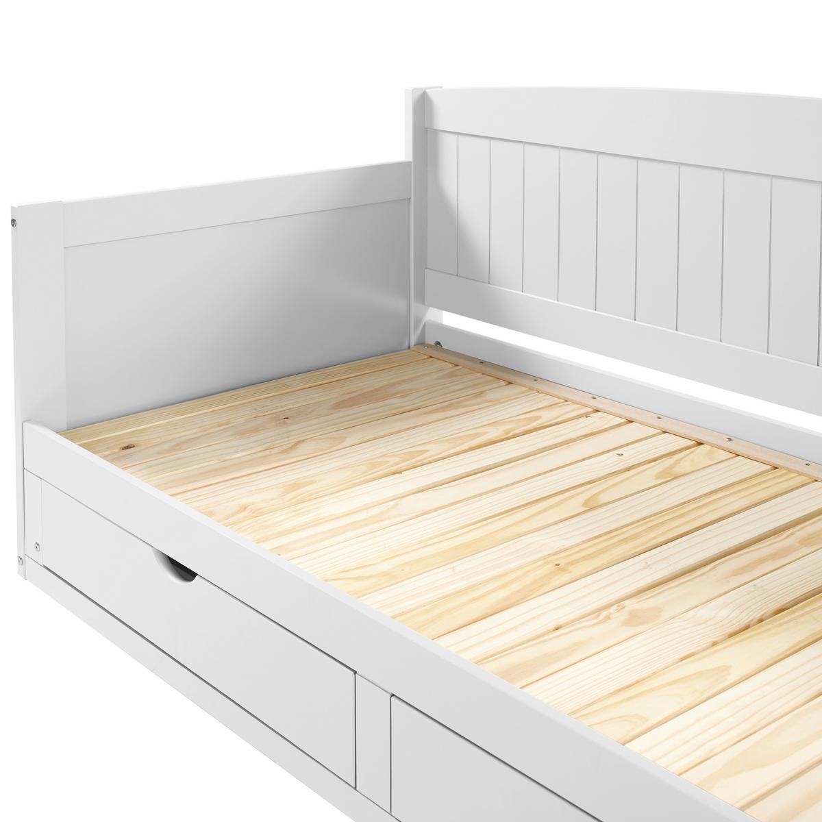 Ausziehbett mit Lattenrost 90x200 cm Storm Weiß - Weiß/Kieferfarben, ROMANTIK / LANDHAUS, Holz/Holzwerkstoff (90-180/200cm) - MID.YOU